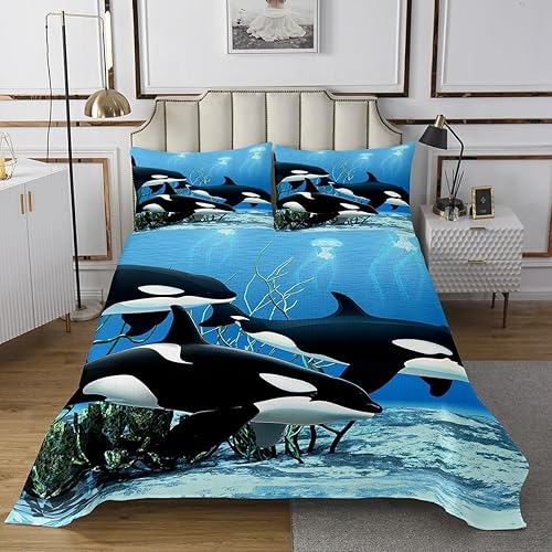 Miniatura 2 de Juego de colcha de ballena asesina Orcinus Orcas, medusas del mundo submarino, acolchado para niños y niñas, animales marinos profundos, vida
