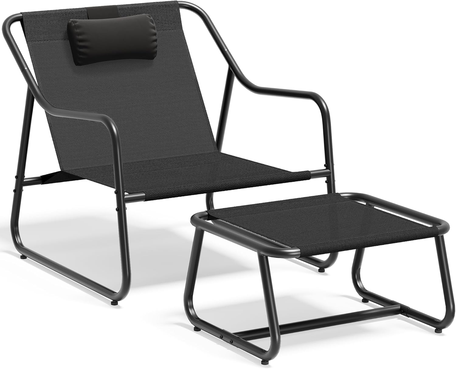 YITAHOME Patio Lounge Chair with Ottoman, Oversized Papasan Chair, Versatile Indoor/Outdoor Textilene Lounge with Metal Handrail and Footstool, Ideal for Living Room, Porch, Backyard or Garden