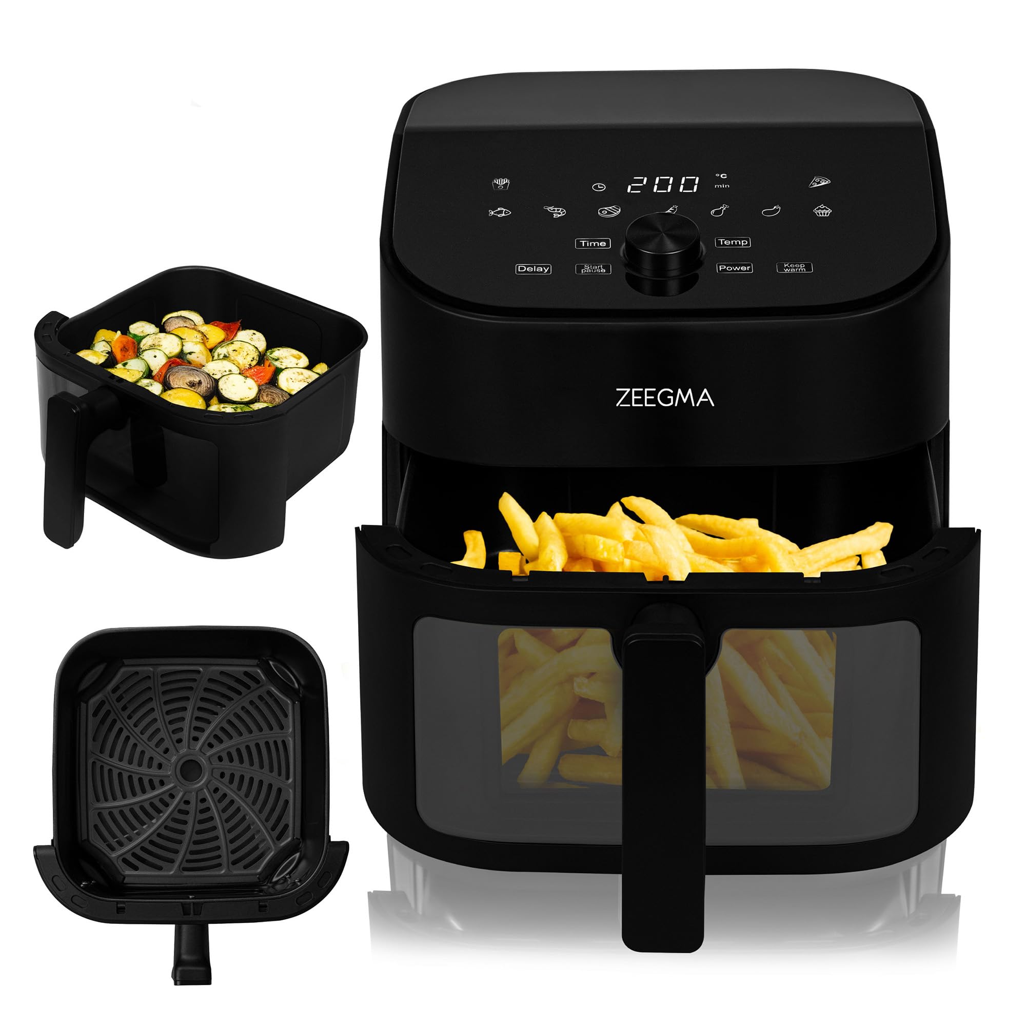 Freidora de Aire Zeegma Knapper Chef 6,5L - Cocina Saludable sin Aceite con 10 Programas Automáticos, 1600W, Calentamiento Rápido en 60s, Pantalla Táctil LCD, Fácil de Limpiar