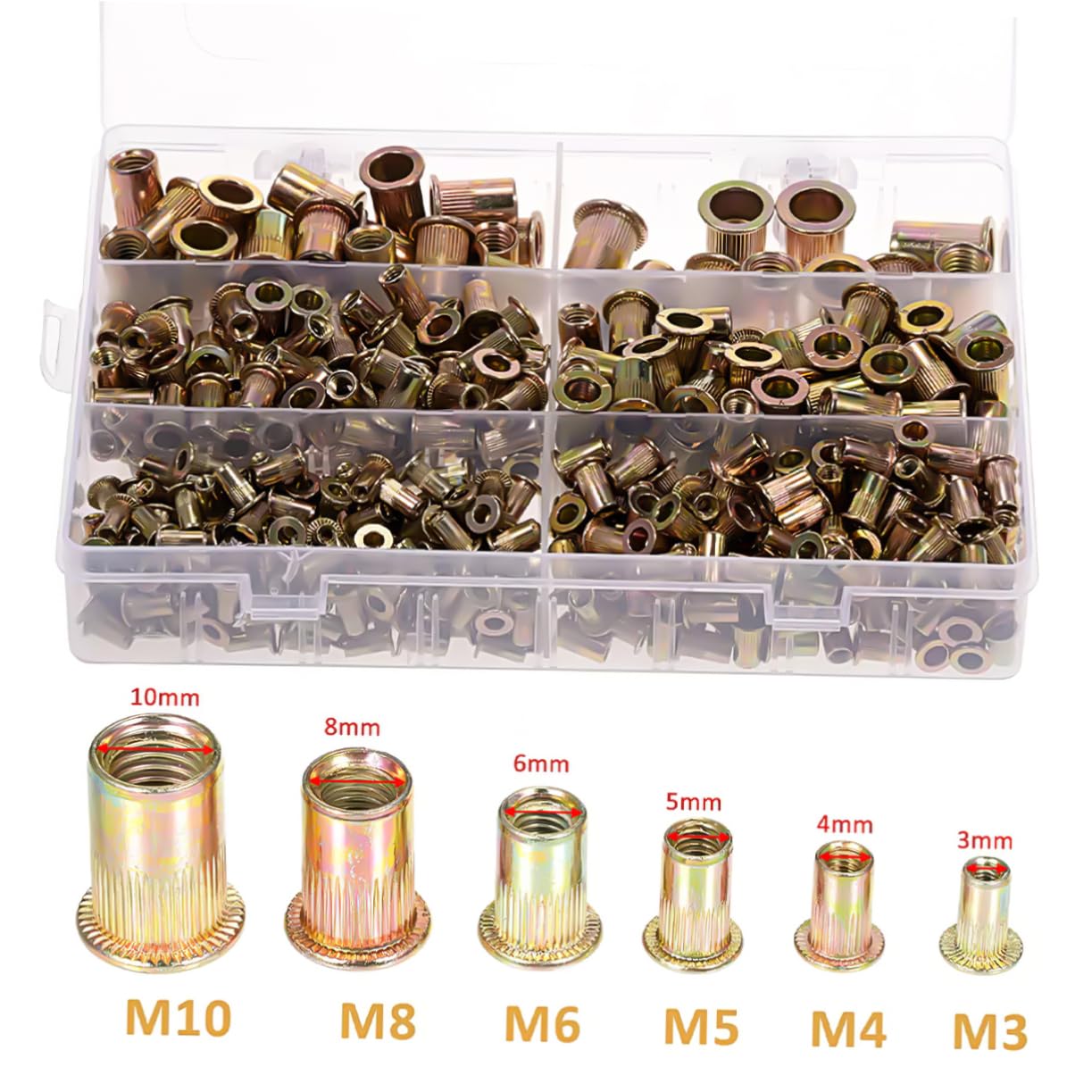 DECHOUS 500 Pcs Carbon Steel Rivet Nut Kit Threaded Rivets Assortment with Multiple for Mechanical and Furniture Assembly and Convenient Storage Box