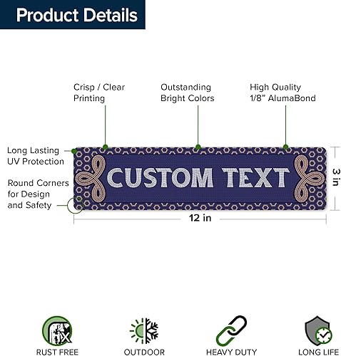 Miniatura 873 de My Sign Center - Letrero personalizado, 11 colores de fuente, 13 estilos de fuente, 4 opciones de agujero, 22 tamaños, 8 x 32 pulgadas, sin óxido,