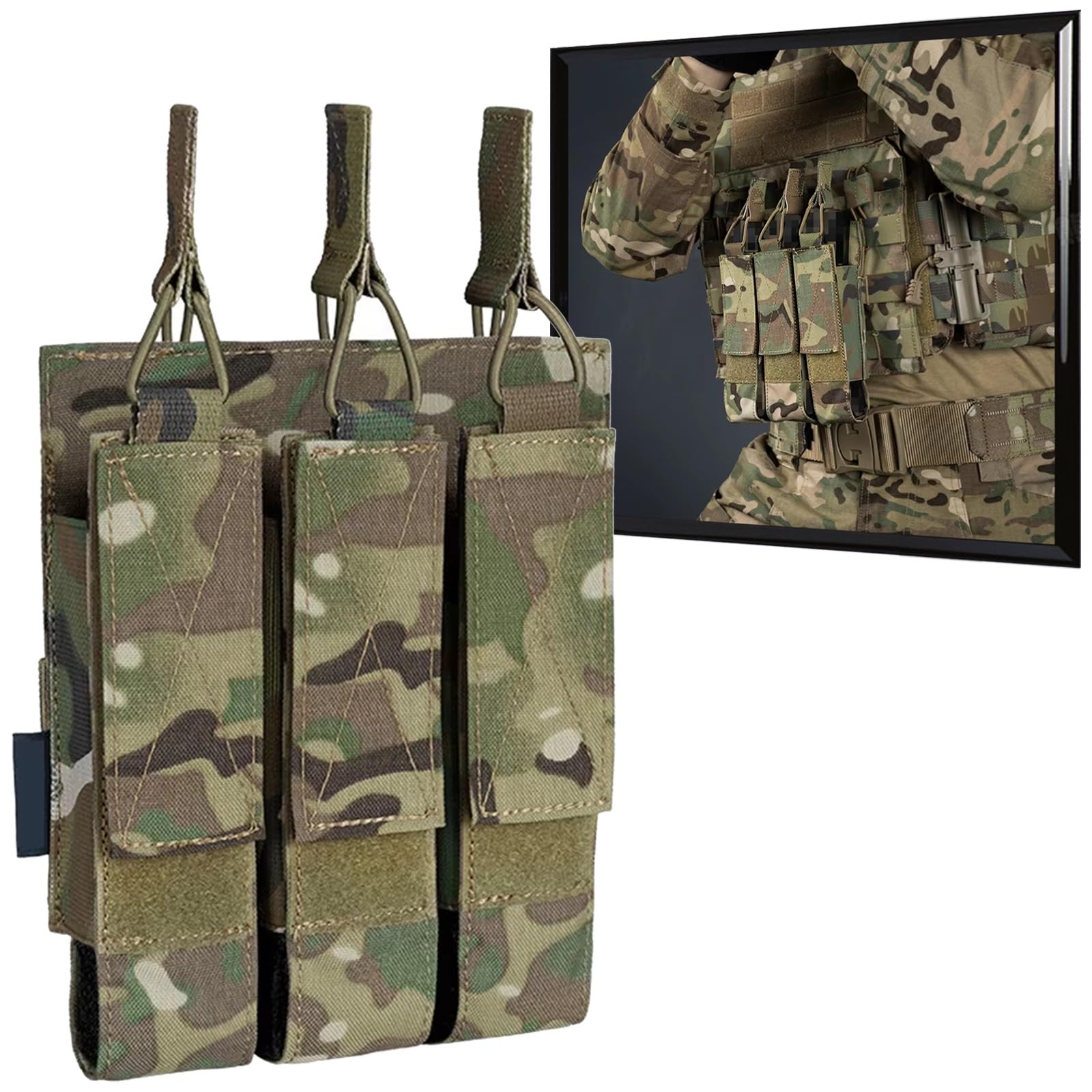WLXW MP5/MP7 Tactical Triple Magazine Pouch MOLLE Mag Carrier Bag Open Top Mag Holder For Airsoft Hunting Cosplay(RG)