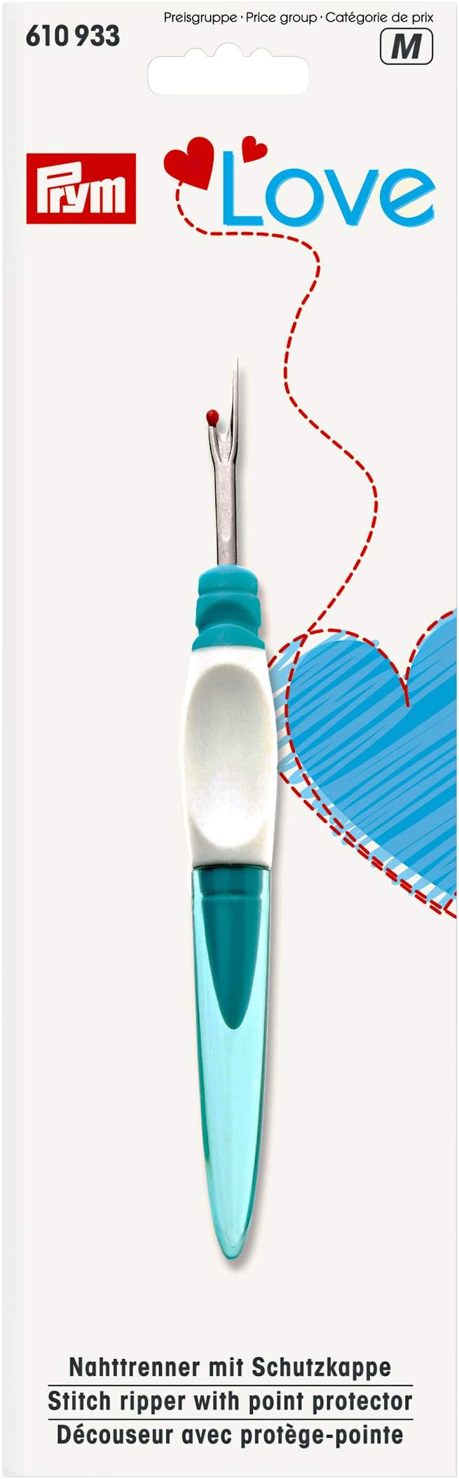 Prym PrymLove Small Ergonomic Design Stitch Seam Ripper/Quick Unpick Love, Metal/Plastic, Turquoise, 18.5 x 9.5 x 2 cm, 610933-1
