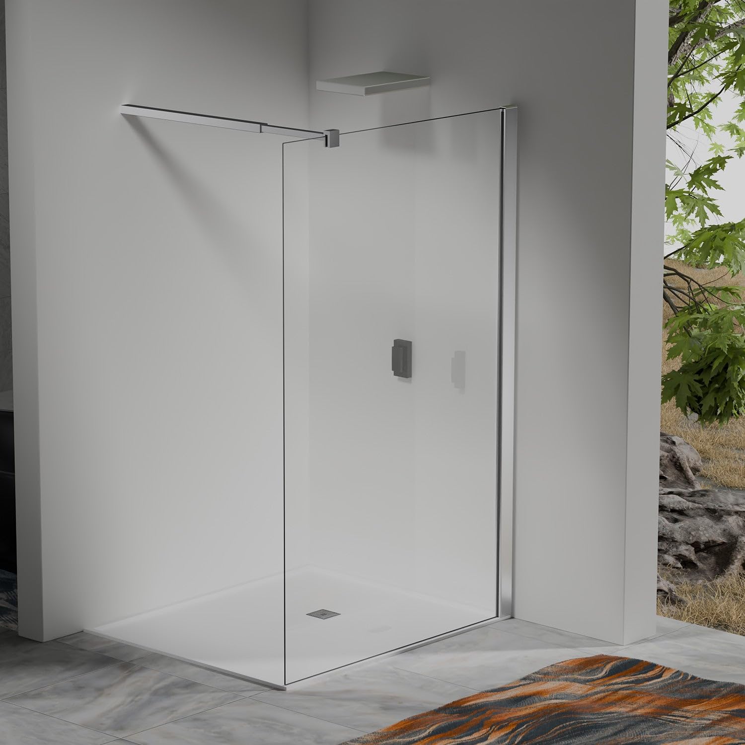 Paroi de douche 30×200 cm - verre 8mm transparent - Barre de fixation extensible 73-120 cm - Finition chromée