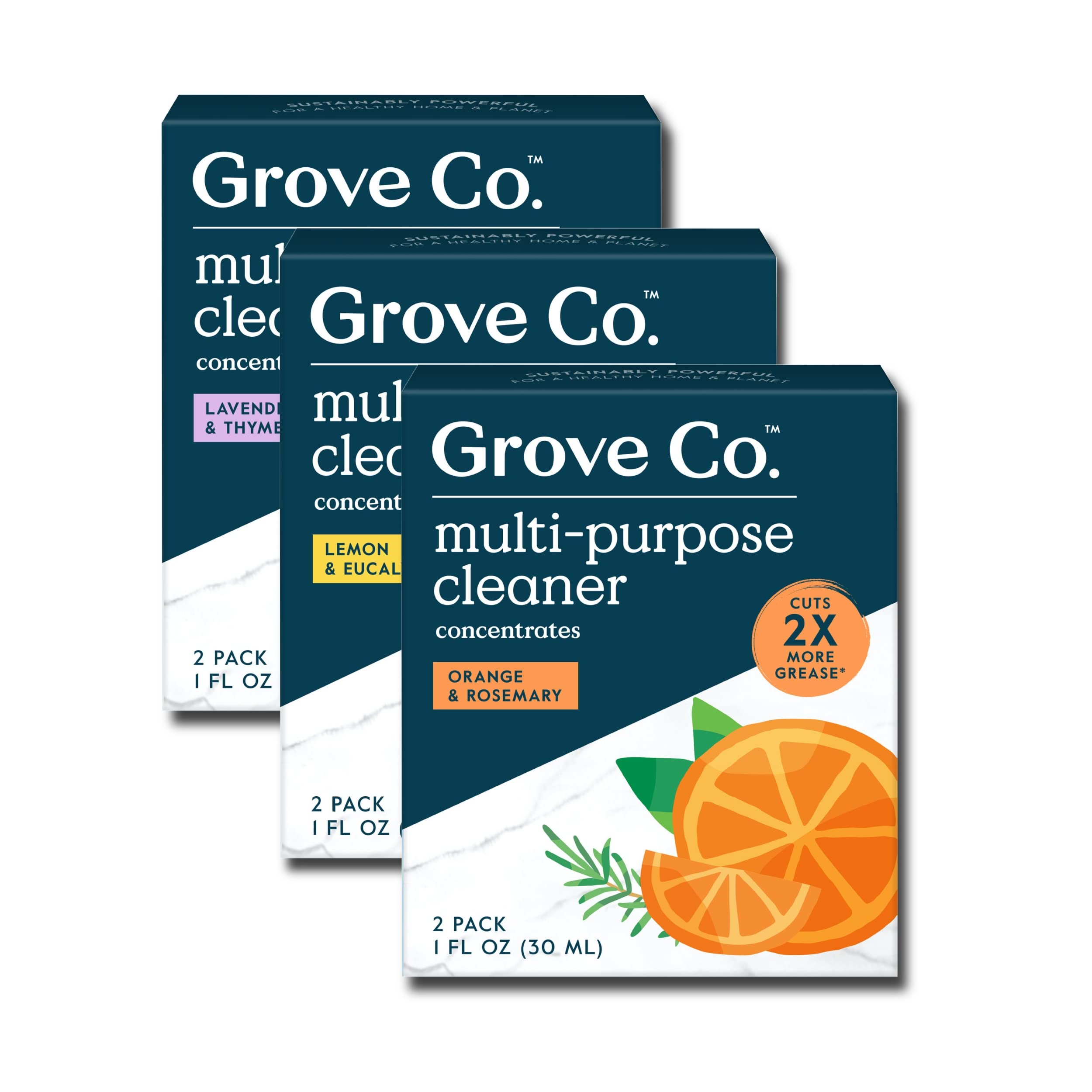 Grove Co. Multi-Purpose Cleaner, Refill Concentrate (6 x 1 Fl Oz) Plant-based Household Cleaning Supplies, Ammonia & Chlorine Free, No Plastic Waste,