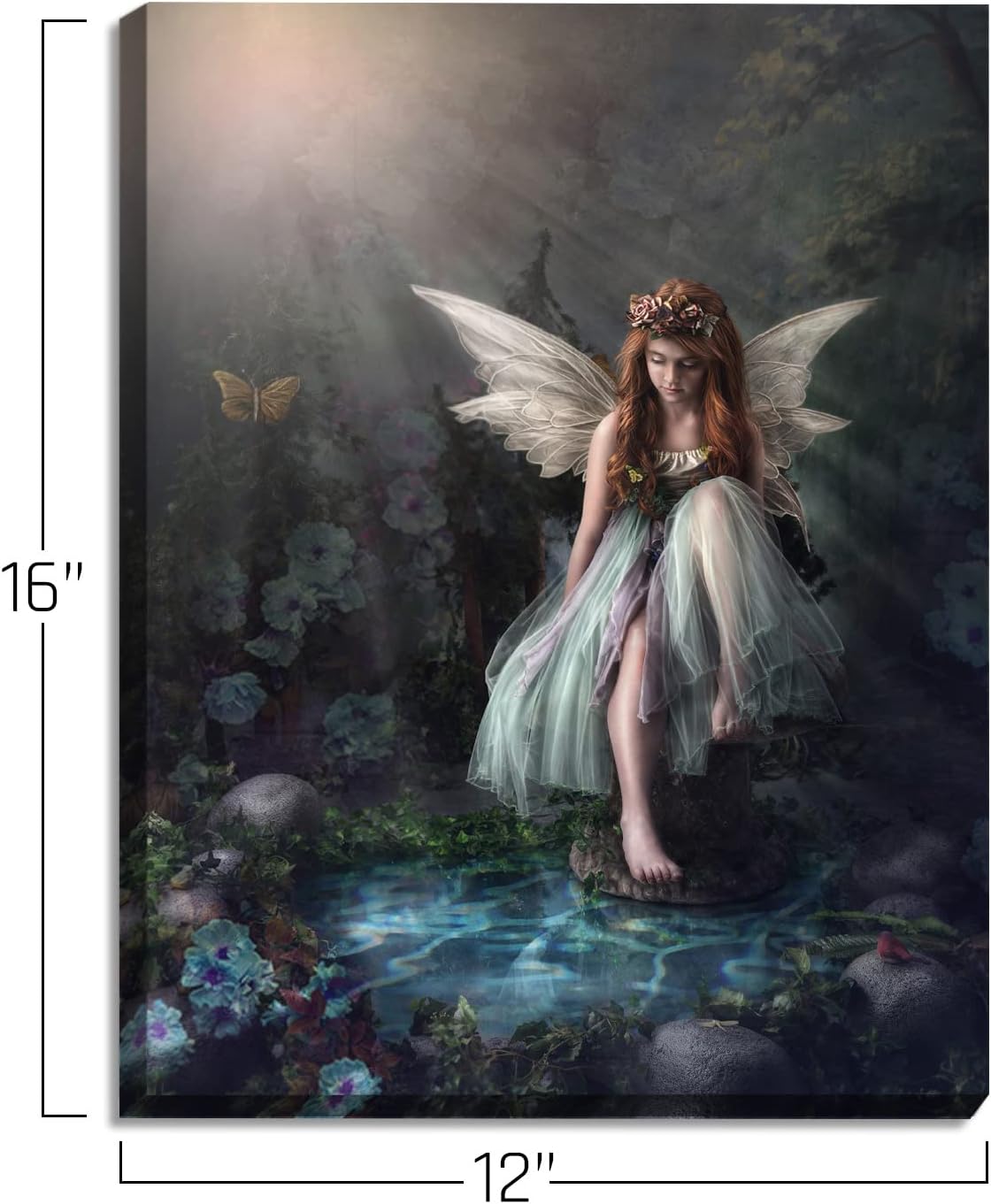 SOOTHAN Fairy Room Decor Aesthetic Vintage Fairyland Wall Art Fairycore Bedroom Decor Cute Dorm Posters for Teen Girls Beautiful Blue Flower Fairy Art Prints Magical Forest Pictures 12"x16" Framed - Image 2