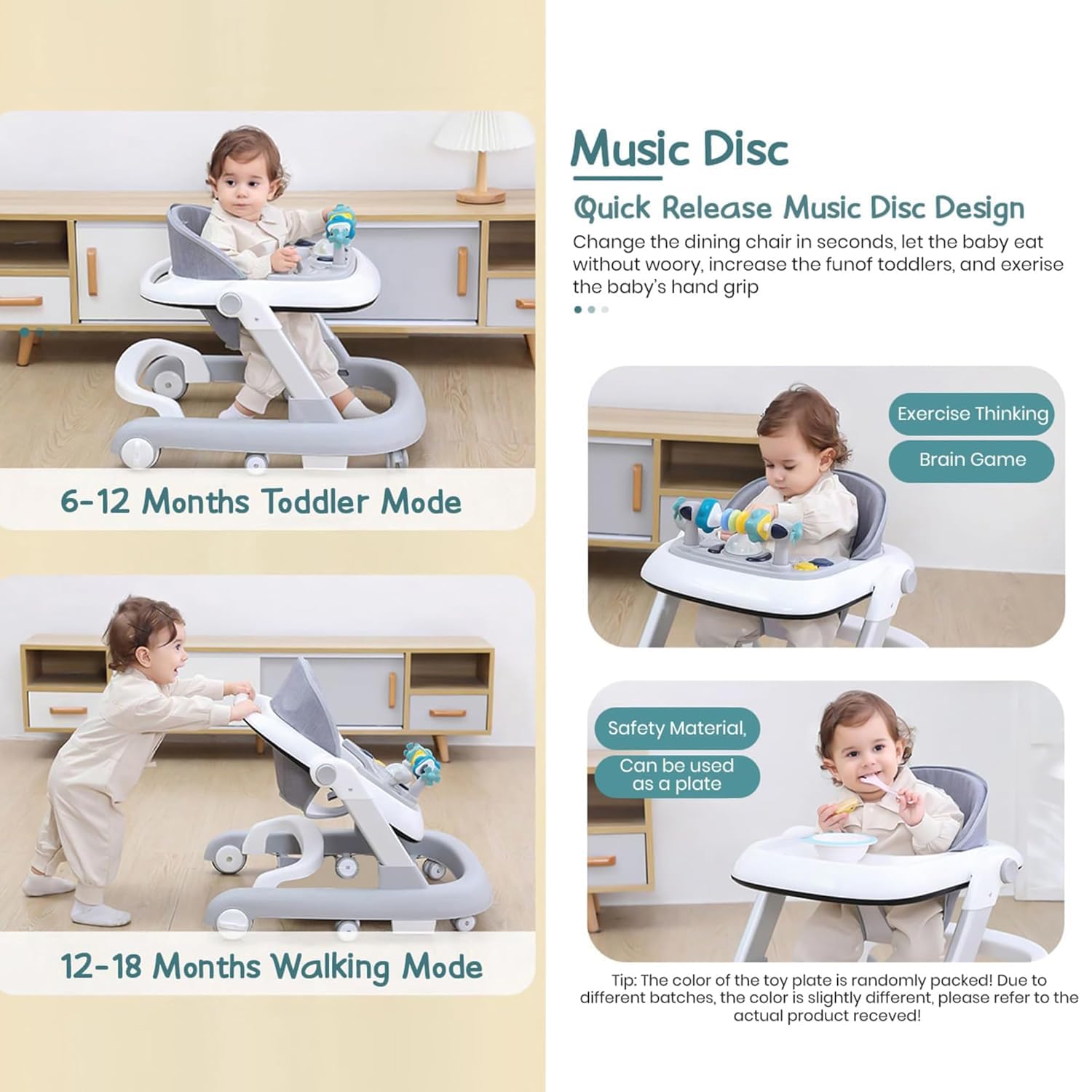 Pandaoriginals Baby Walker Adjustable Height with Height Adjustable 6-24 Months Baby Walker for Kids, Walker with Push Handle | Activity Walker for Baby with Musical Boys Girls (Grey) - Image 4 thumbnail