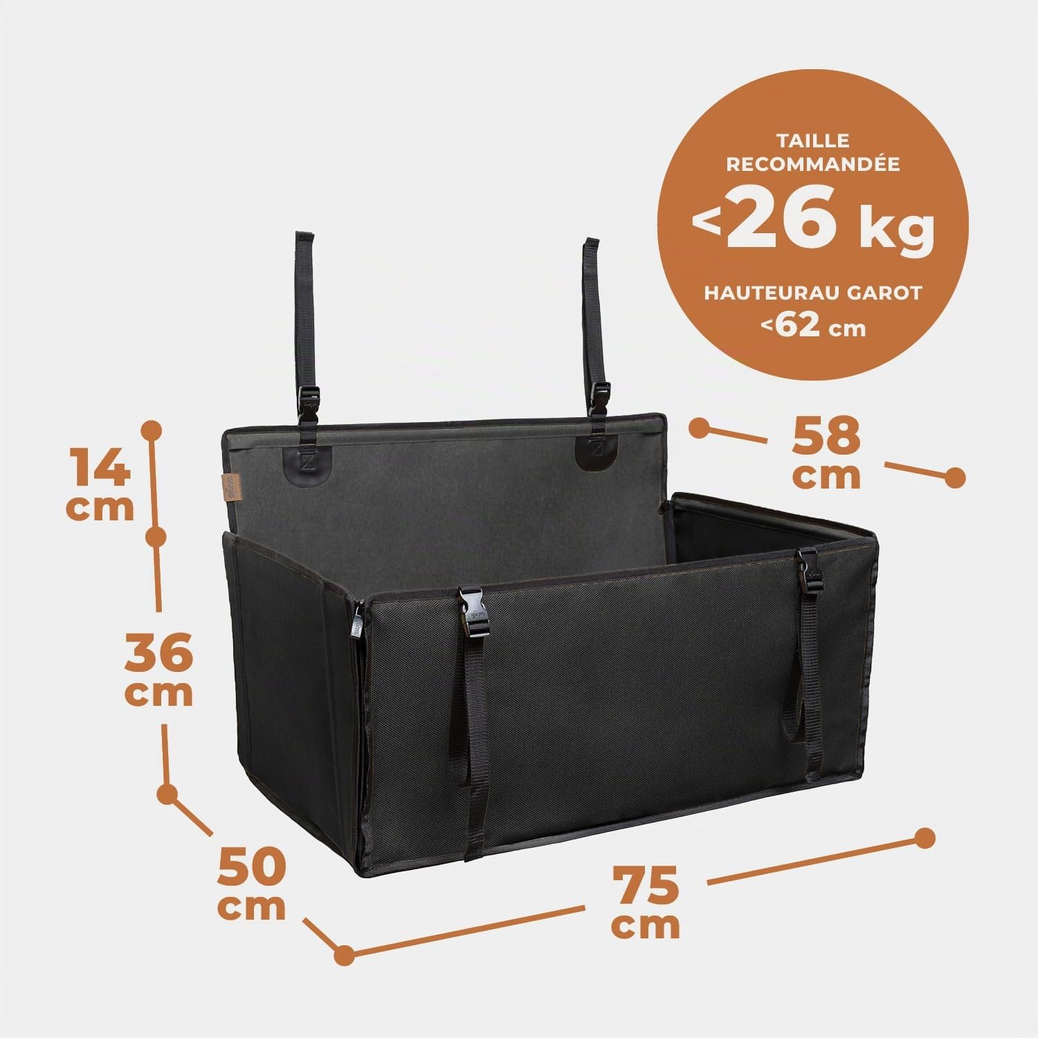 Wuglo Siège Auto Chien Extra Stable et Waterproof – Siège de Voiture renforcé avec 4 Sangles de Fixation et Ceinture de sécurité – Jusqu’à 26 kg pour Chiens de Grande Taille