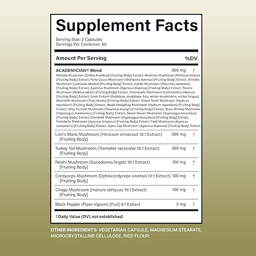 Miniatura 5 de Cápsula de suplemento de melena de leones con hongos Cordyceps Cola de Turquía Champiñones Chaga Cápsula Suplemento de hongos Reishi - 120 unidades