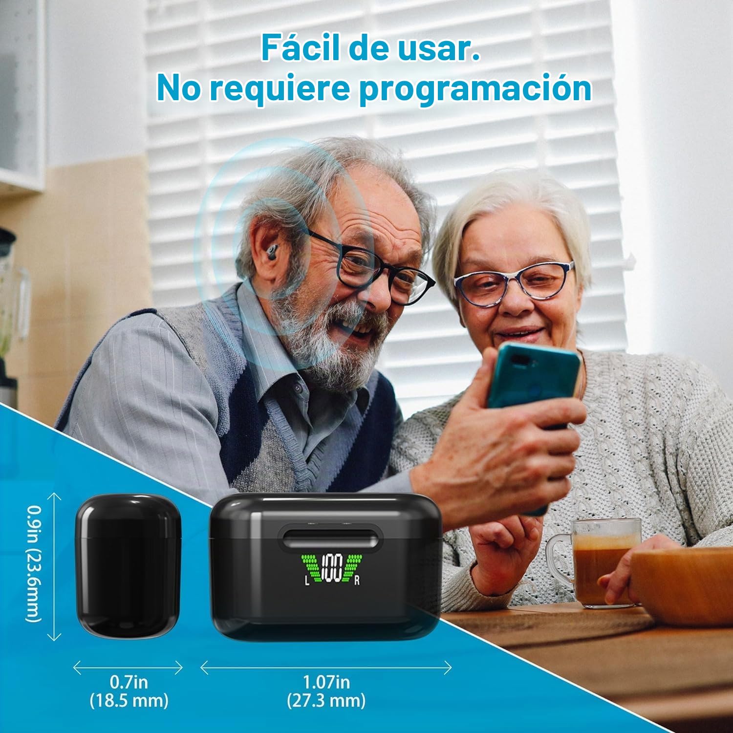 MEDca Recargable con Bluetooth para Personas Mayores y Adultos: par Personal Digital con Estuche de Transporte LCD HD de Carga, Activo, sin programación, fácil de Usar