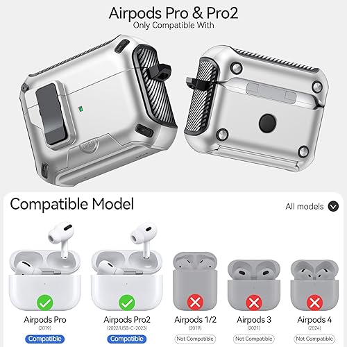 Miniatura 2 de Funda para AirPods Pro 2 (202320222019) con soporte para teléfono, (con interruptor automático a presión), diseño de fibra de carbono, cubierta de