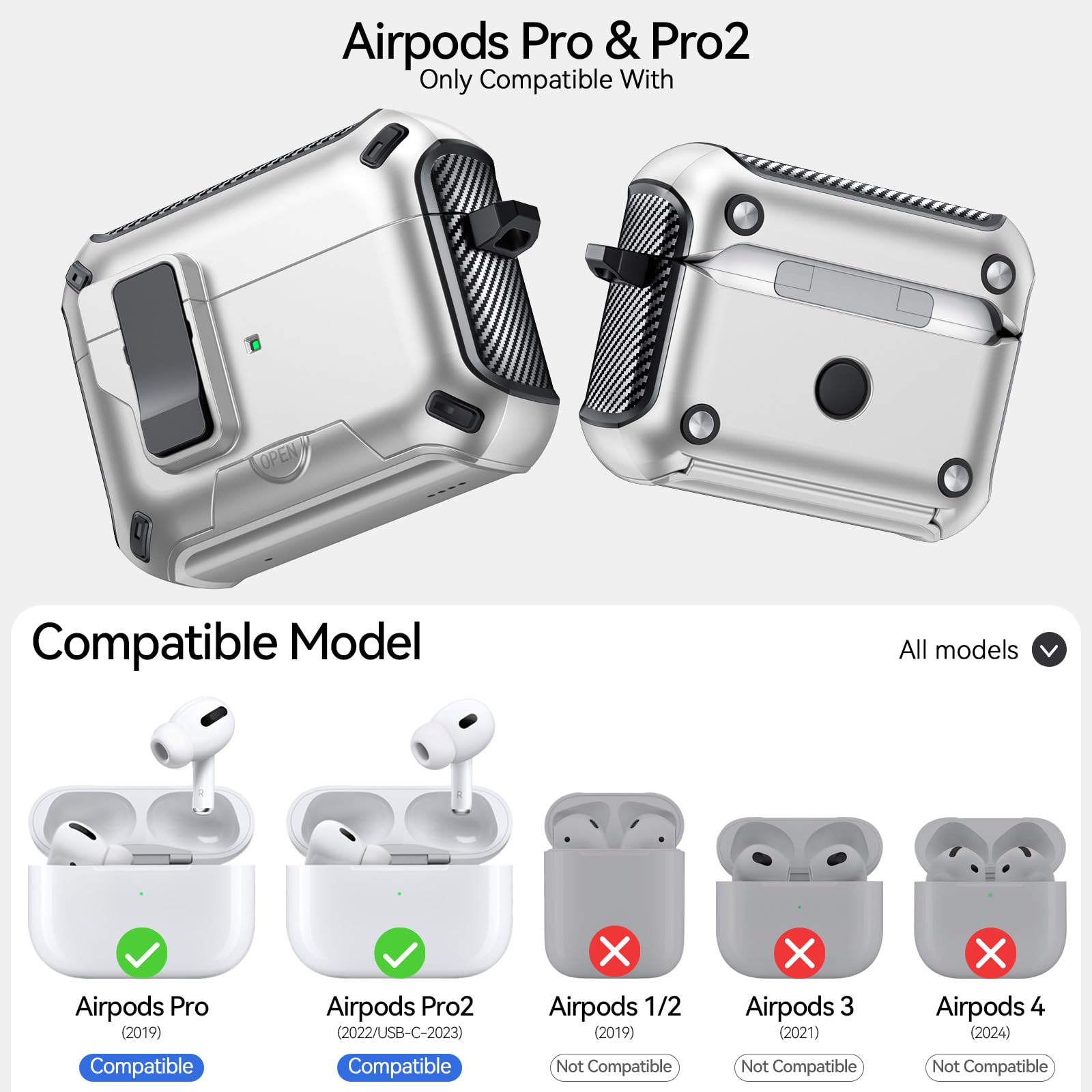 JOREMX for AirPods Pro 2nd/1st Case Safety Lock (Silver) | with