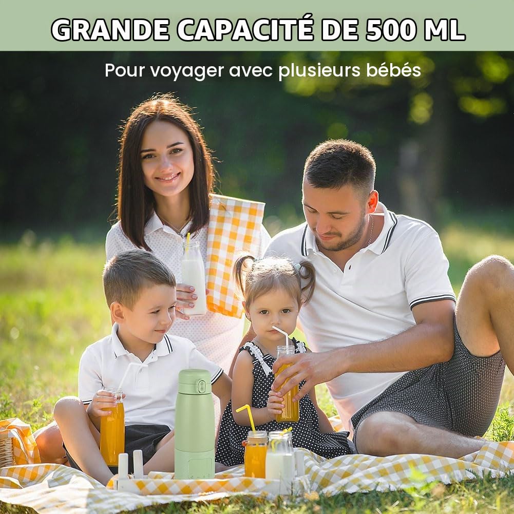 Aolso Chauffe Biberon Portable Sans Fil, Chauffe Biberon Portable pour Nomade, Grande Capacité de 500ml pour Toute la Journée, Chauffe Biberon Portable/Voiture Recharge USB, pour les Voyages