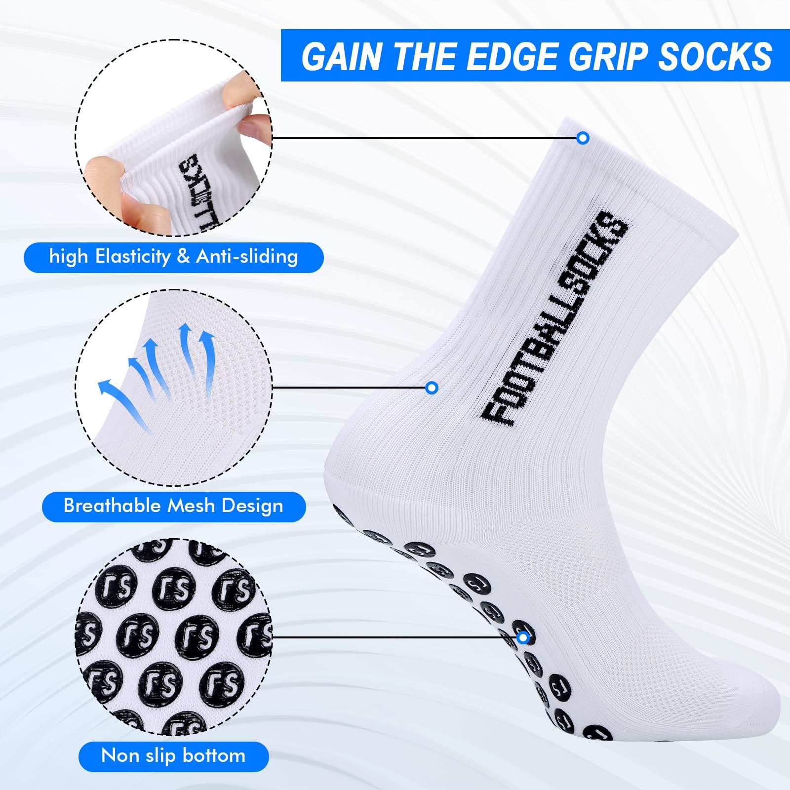 Fentar 3Pezzi Calzini Grip Calcio, Calze Antiscivolo Calcio con Puntini in Silicone, Calze Calcio Comode, Calzettoni Calcio Traspiranti, EU39-46 Calzini Antiscivolo Uomo per Calcio Trekking