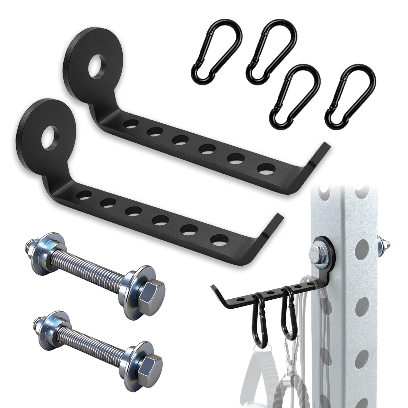 Squat Rack Storage Hooks for 5/8" & 1" Holes, Powder Coated Steel Rack Hangers with Spacer, Gym Organizer for Cable Attachments, Resistance Bands & Accessories (Squat Rack Hooks with 6 Holes*2)