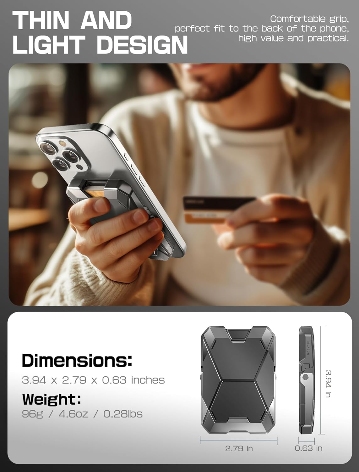 i-Blason for MagSafe Wallet Stand, Magnetic Wallet for iPhone [6 Cards Holder] [RFID Blocking] [Metal Lock Cover] [Extra Magnetic Pad] Phone Card Holder for iPhone 17/16/15/14/13/12 (Silver)