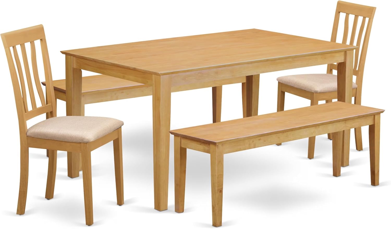 East West Furniture CAAN5C-OAK-C 5 Piece Modern Dining Table Set Includes a Rectangle Kitchen Table and 2 Linen Fabric Upholstered Chairs with 2 Benches, 36x60 Inch, Oak