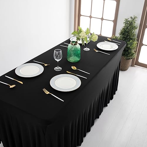 Miniatura 10 de iEventStar Falda de mesa de poliéster ajustable de una pieza de elastano, mantel rectangular resistente a las arrugas para eventos de boda y fiestas