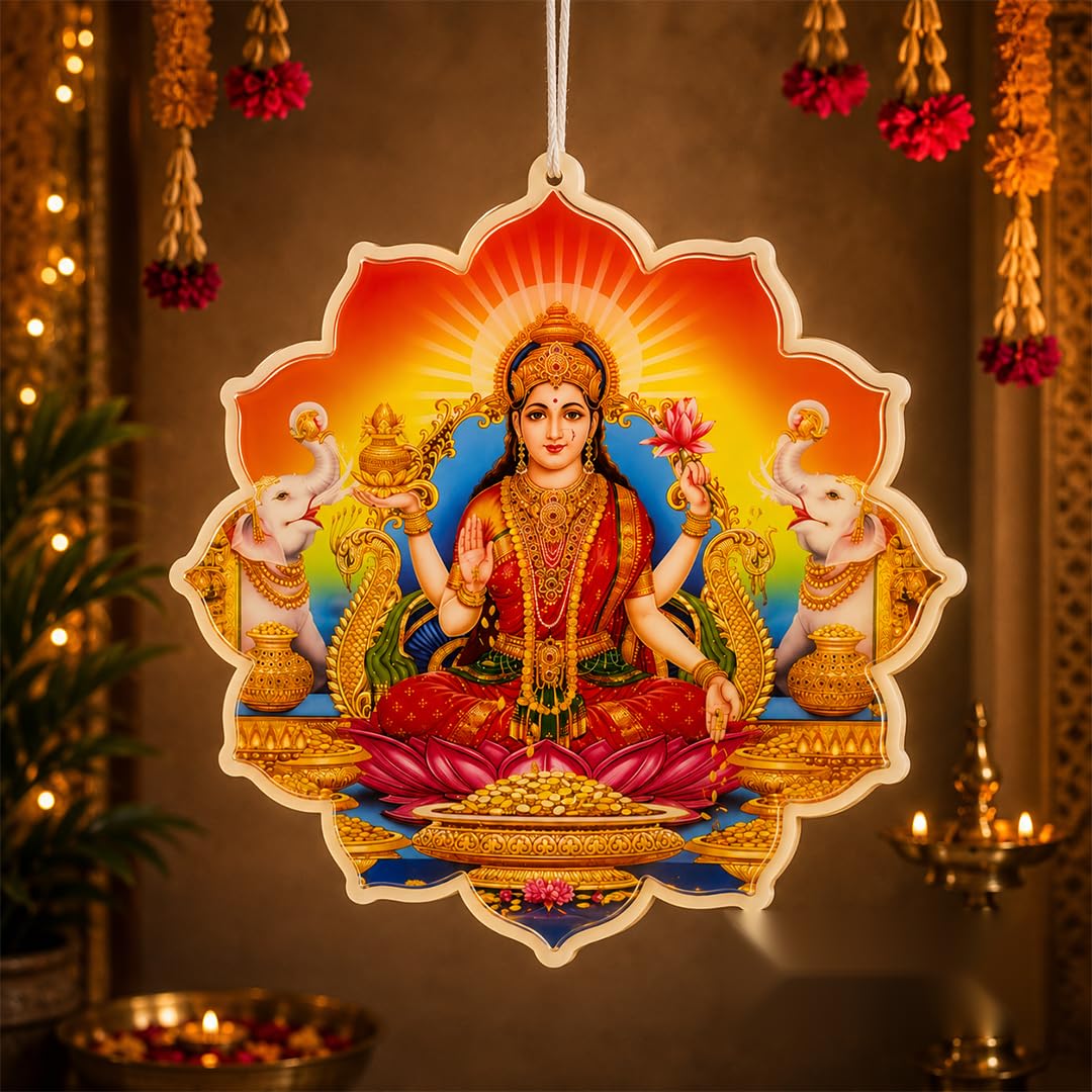 Desidiya® Acrylic Goddess Lakshmi Hanging LED Light | Warm White Decorative Wall Hanging for Diwali, Lakshmi Pooja, Home Temple, Festival & Spiritual Decoration-image-1