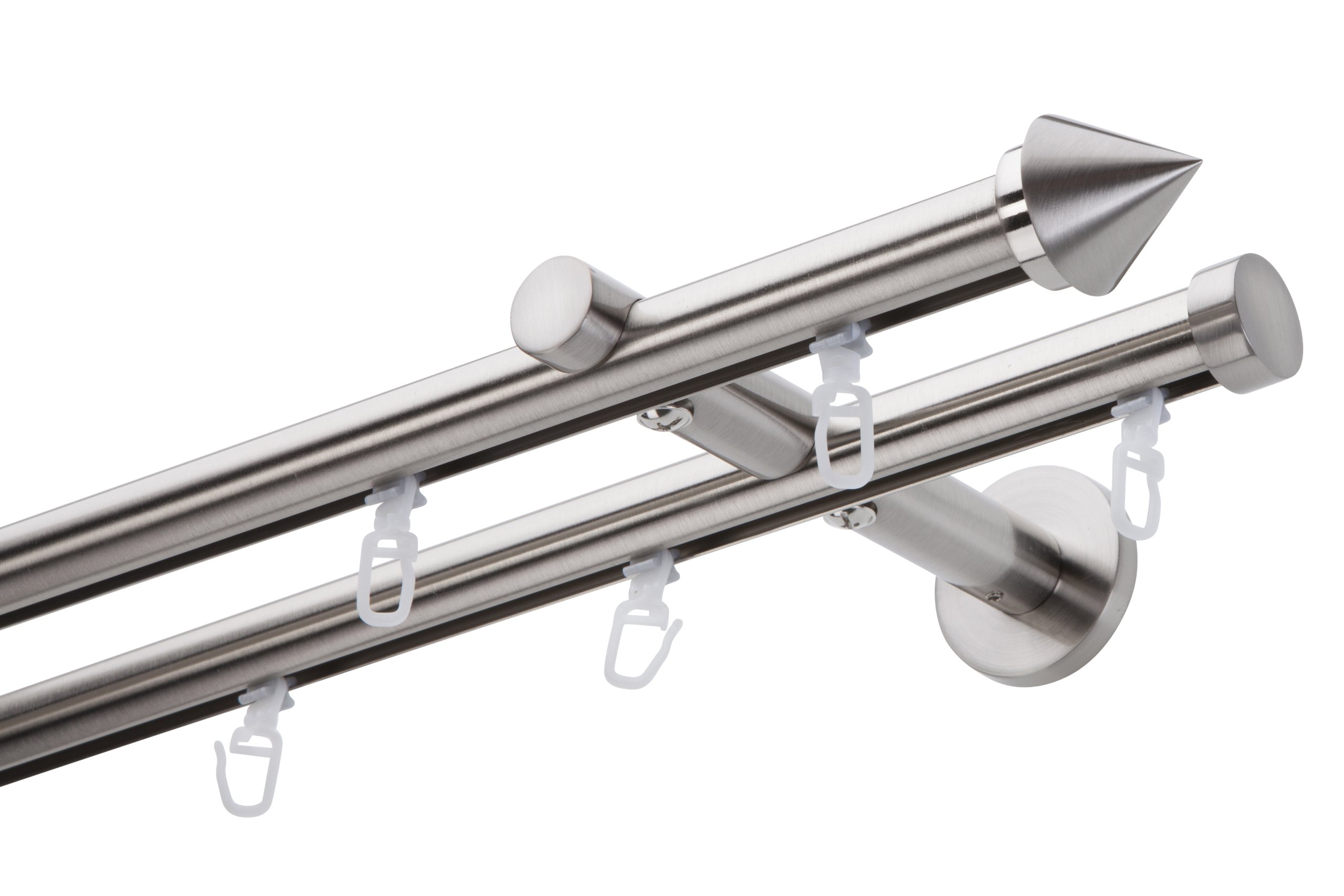 DécoProfi Gardinenstange Innenlauf 2-läufig Set Ø 20 mm Edelstahloptik (nickel gebürstet) I Länge: 600cm Aluminium für Wandmontage I Als Gardinenschiene & Vorhangstange geeignet