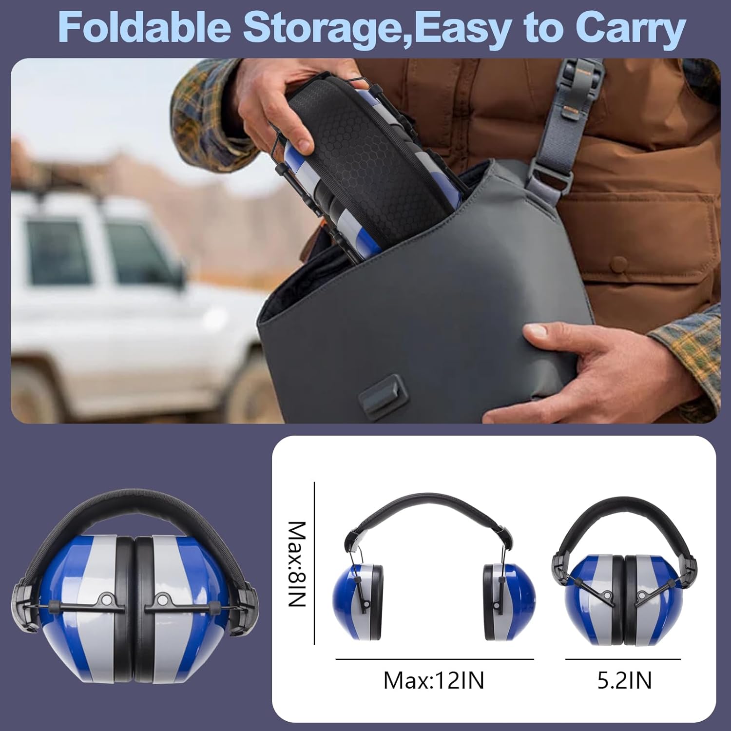 37dB Gun Range Ear Protection, Adjustable Ear Muffs for Noise Reduction, for Shooting, Construction, Mowing