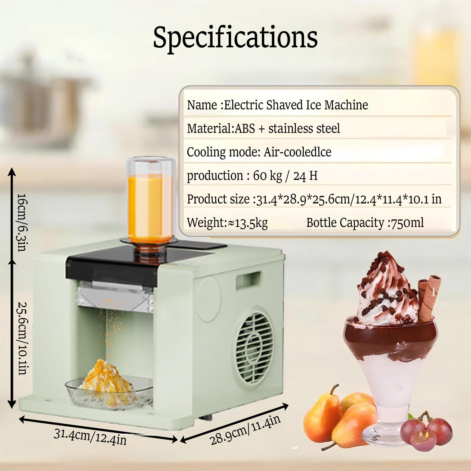 MáQuina De Hielo En Escamas, MáQuina Rasuradora De Hielo En Escamas, MáQuina Comercial De Hielo Raspado Estilo Coreano; Enfriamiento RáPido, Ideal para El Hogar, Fiestas Y Reuniones Green