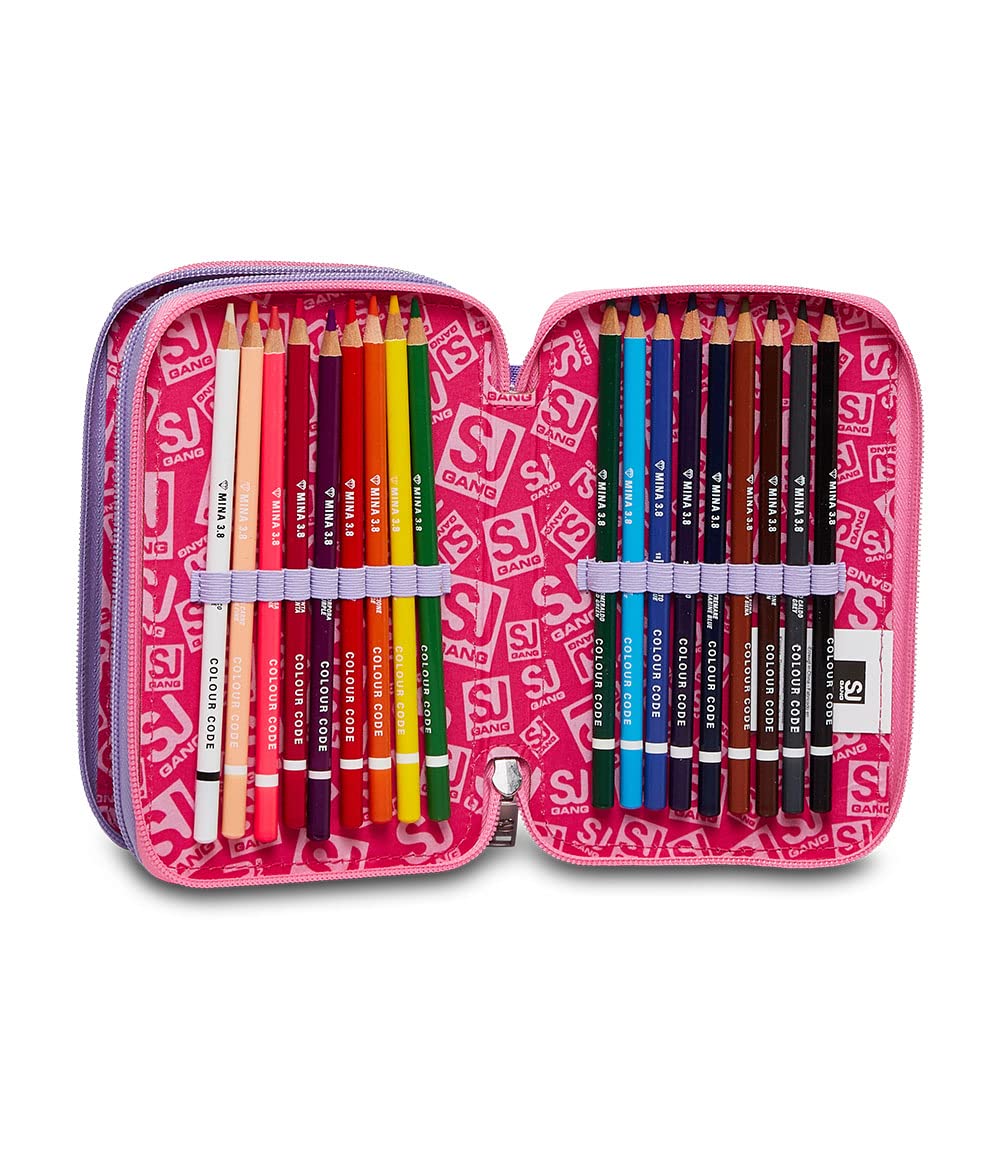 SJ GANG STYLE JAM GANG Astuccio 3 ZIP Bambine e Ragazze, Rosa, 12,5 x 20 x 7 cm