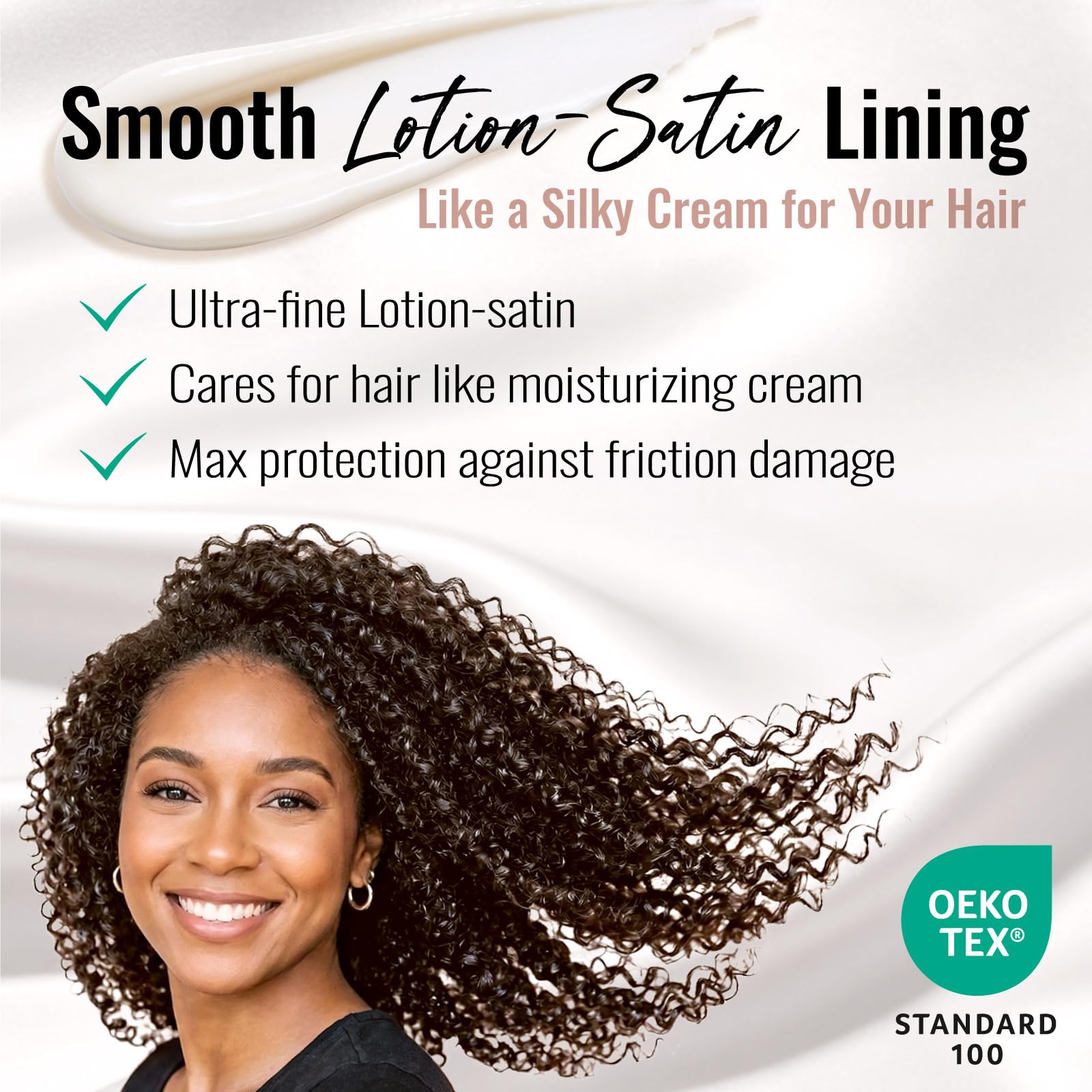 Gorro de dormir con forro de satén para cabello rizado y trenzas, envoltura de cabello toda la noche con correa ajustable para mujeres y hombres, blanco, paquete de 1