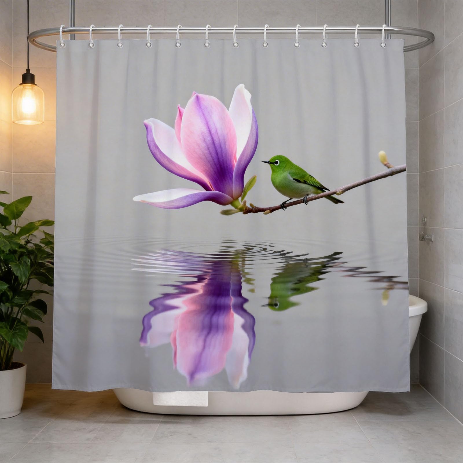 Hongduo 3D Magnolia Shower Curtain for Stalls Bathtubs Floral Bathroom Decor Shower Curtain Set Polyester Fabric Waterproof 180x200cm/71X79 Inch with Hooks
