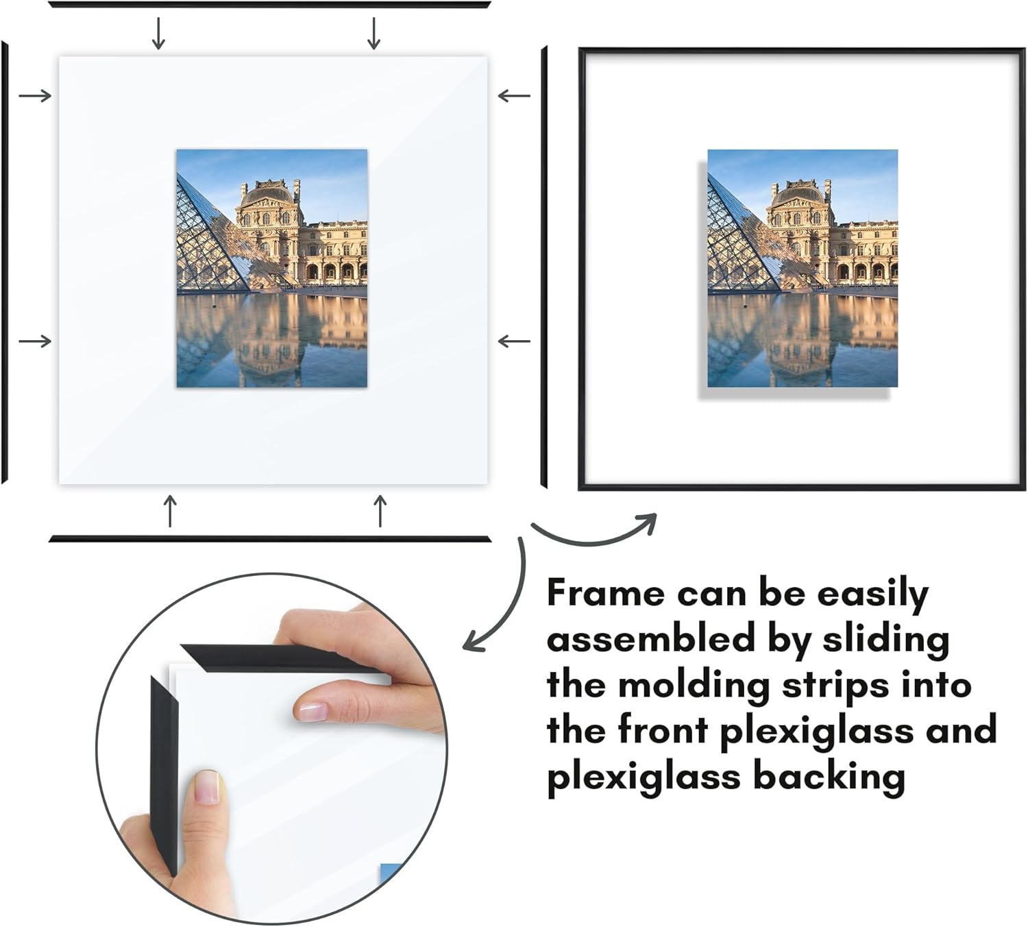 Americanflat 20x20 Floating Picture Frame with Shatter-Resistant Glass - Ideal for 8x10 Photos - Slide-In Photo Frame - Fusion Float Collection - Floating Frames for Wall Display - Black