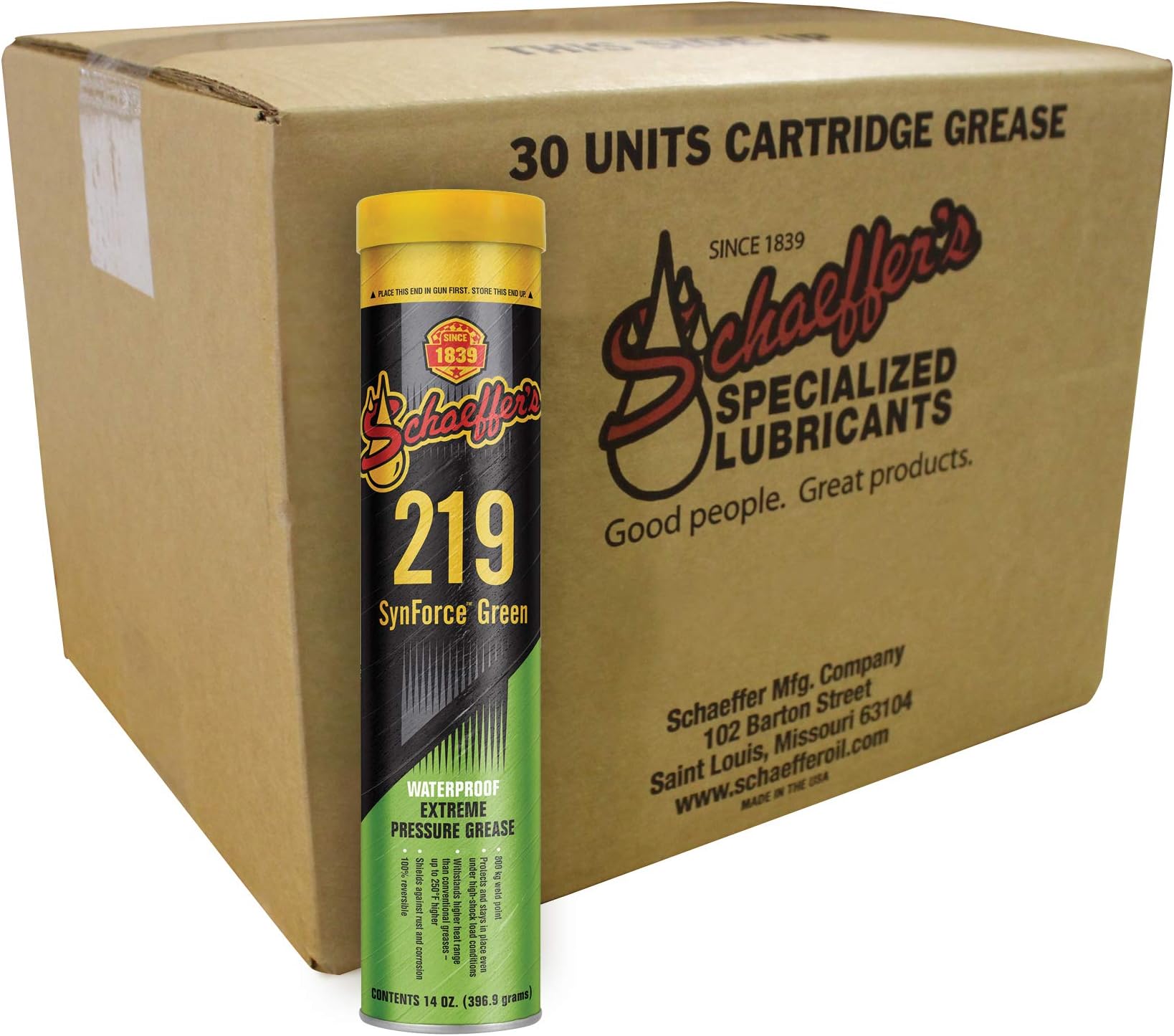 Schaeffer Manufacturing Co. 02192-029 SynForce Green Extreme Pressure Waterproof Grease NLGI #2, 14 oz. (Pack of 30)