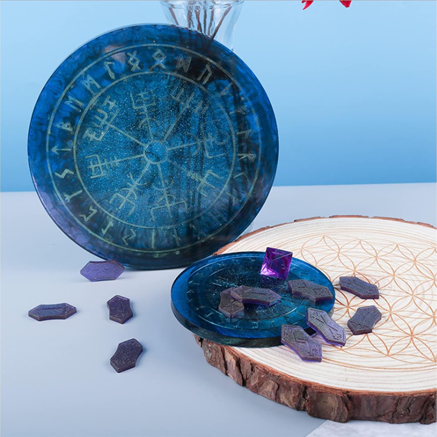 WANDIC Set of 6 Silicone Rune Tray Rune Stones Resin Molds, Rune Divination Resin Mold, and Divination Card Astrology Compass Resin Mold for DIY Craft Jewelry Game Making