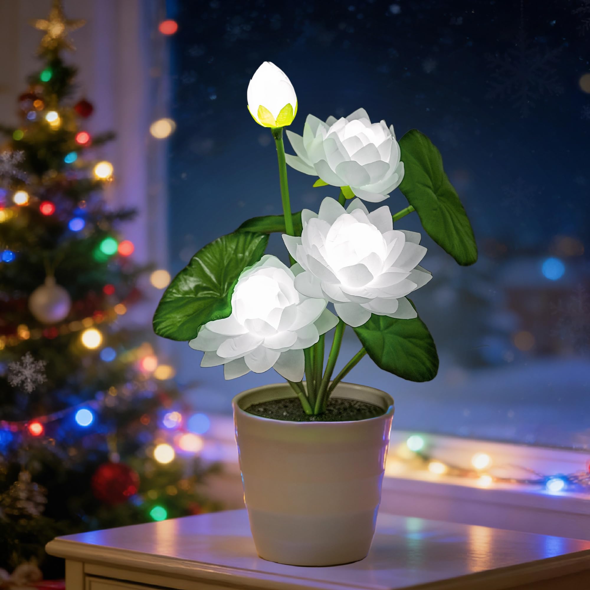 Artificial White Lotus Flower Lamp Flower Night Light for Home Yoga Studio Meditation Decor, Gifts for Women Mom Grandma Girlfriend on Birthday Christmas Valentines Mothers Day
