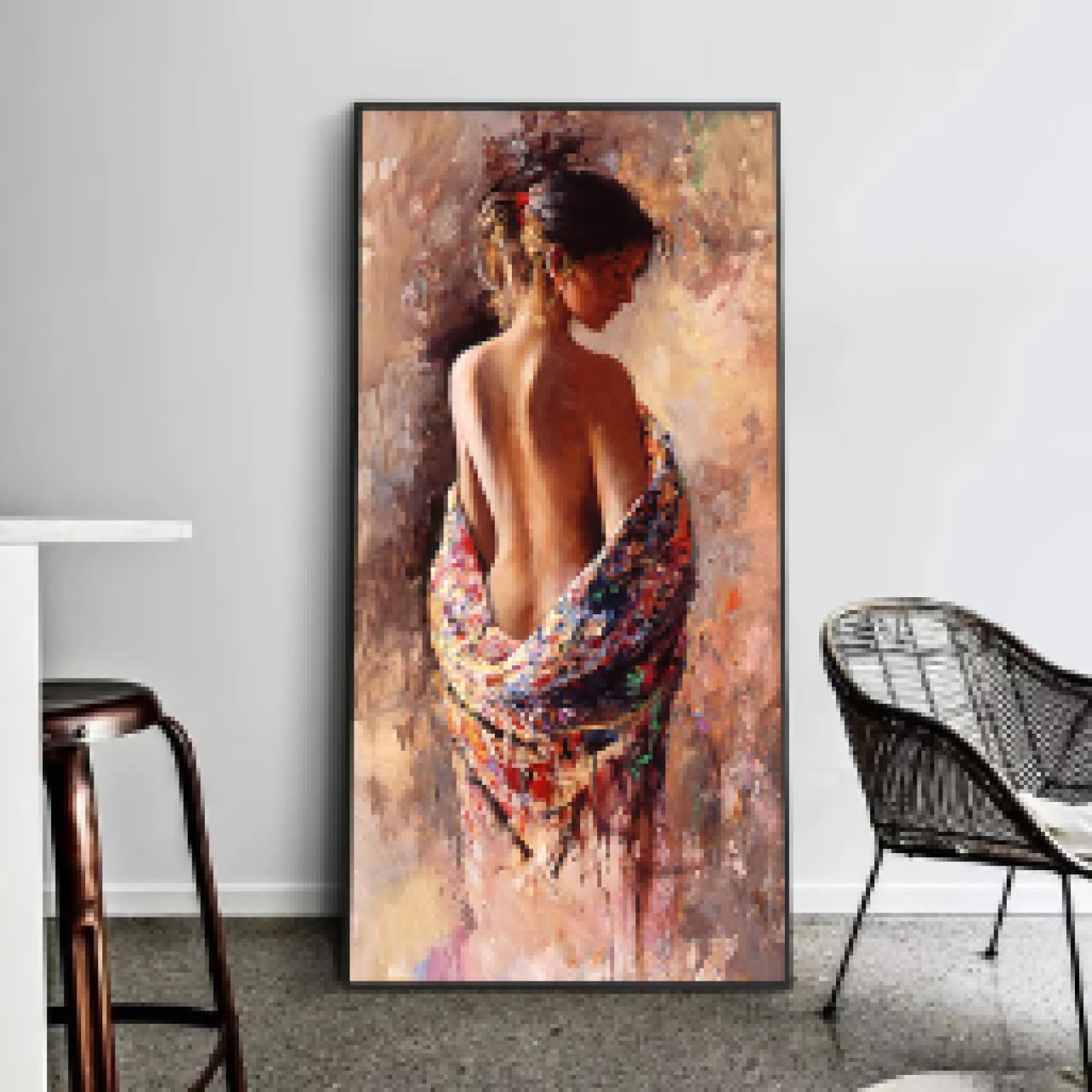 Peinture à l'huile abstraite de femme nue pour habiller un mur vide de salon
