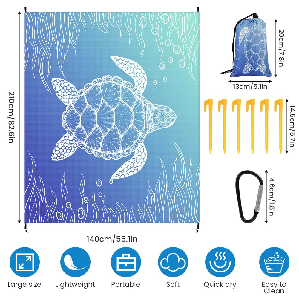 Ainiv Beach Blanket, Large Beach Mat 140 x 210 cm (2-3 People) Foldable, Picnic Blankets Sandproof Waterproof, Beach Accessories Outdoor Blankets with 6 Fixed Nails for Beach, Camping, Hiking, Picnic - Image 2