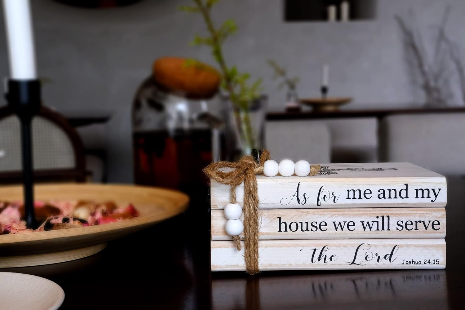 LIVDUCOT As for Me and My House We Will Serve the Lord Decor - Farmhouse Rustic Wood Decorative Books Stack for Home Coffee Table Living Room - Faux Books for Fireplace Mantle Bible Verses Decoration