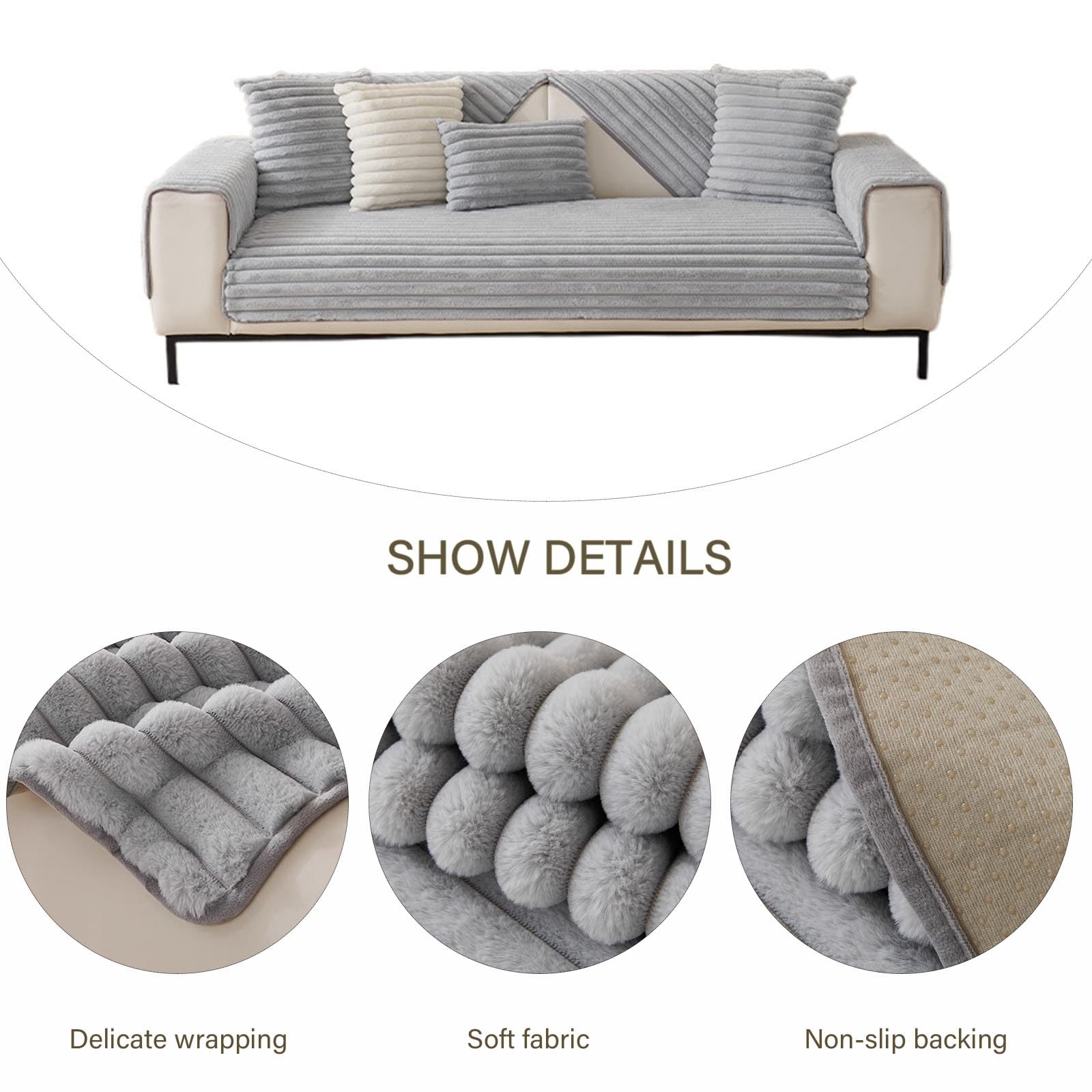 Copertura Per Divano - Morbido Tessuto In Peluche Di Coniglio, Lavabile In Lavatrice, Antiscivolo Per Divano Modulare, Copertura Divano Da 1 2 3 4 Posti, Protettore Mobili Soggio Light Gray 110*160cm