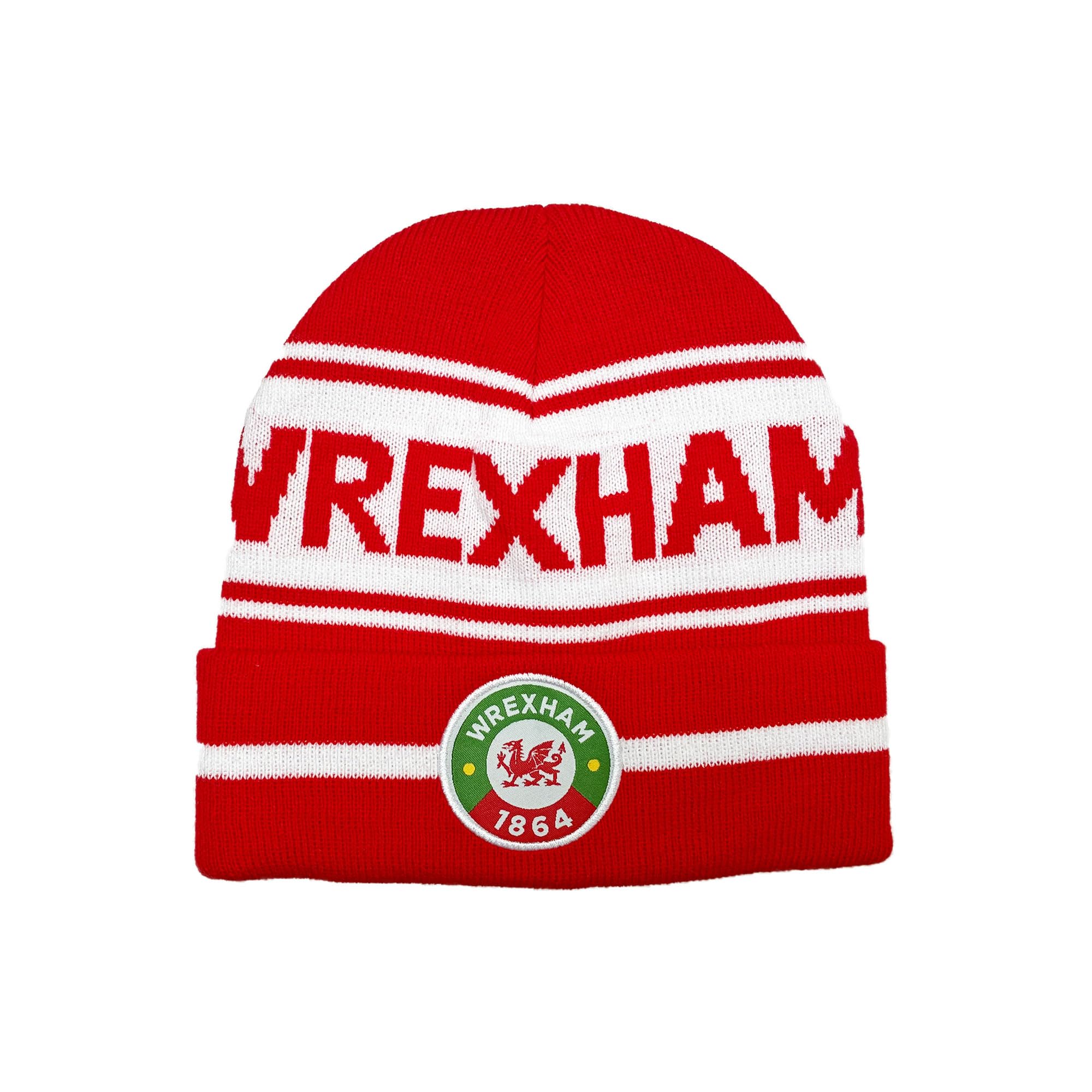 Beyond Happy Wrexham Football Bronx Hat & Scarf Set – Unisex Winter Beanie with Embroidered Club Patch (Hat)