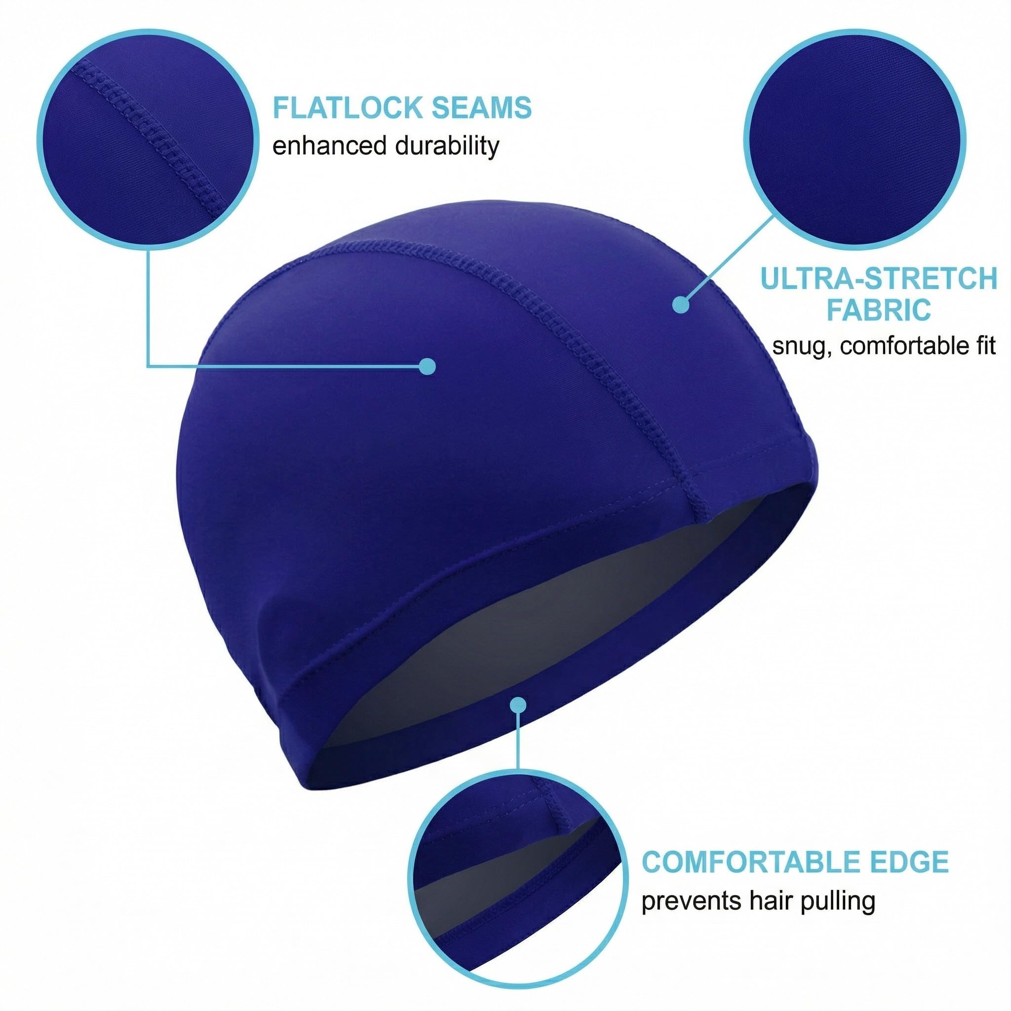 Gorro de Natación de Tela – Cómodo, Duradero y Extraordinariamente Elástico, Ideal para Hombres y Mujeres (Azul + Negro)