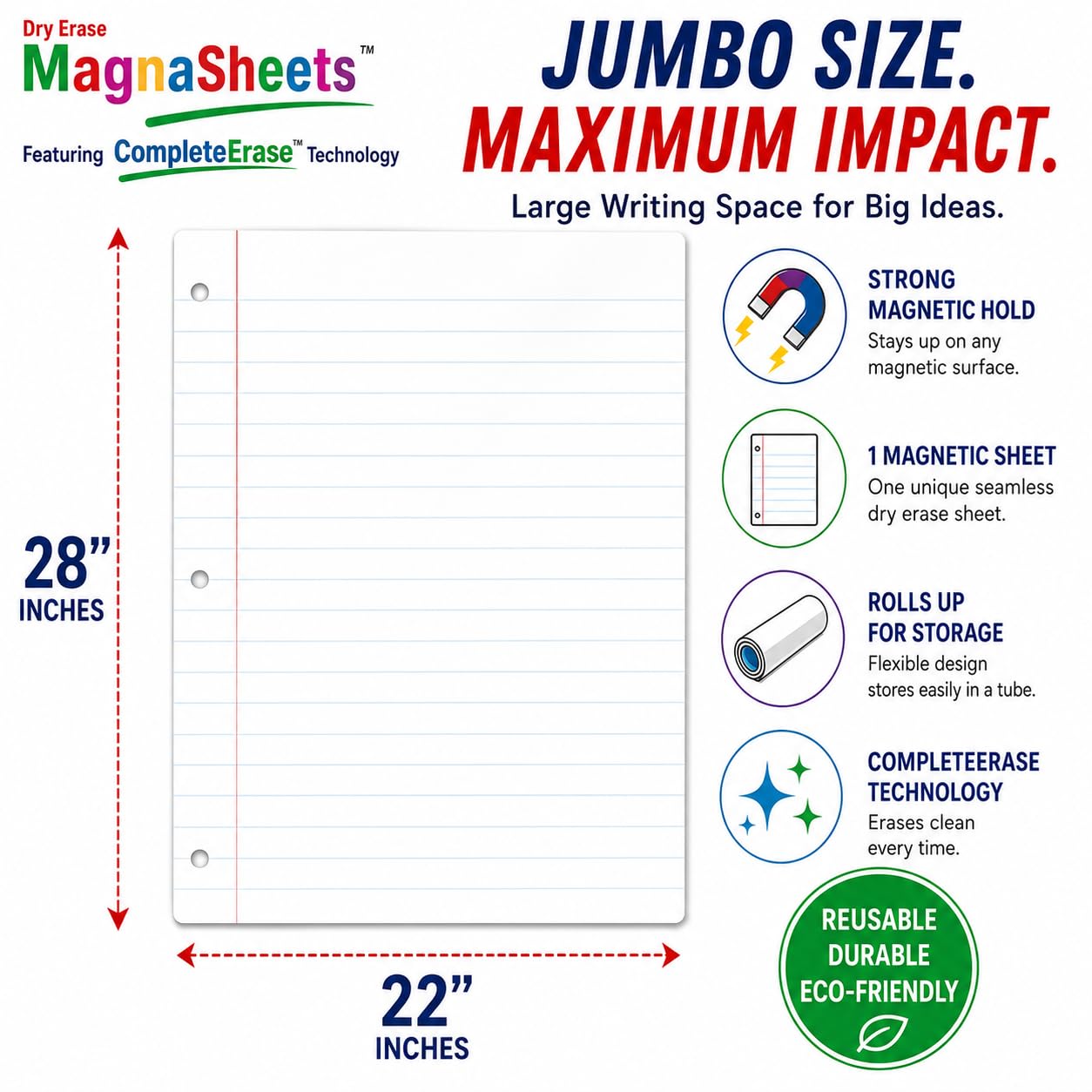MagnaSheets (TM) magnetyczny papier dla nauczycieli, suchościeralny, do sal lekcyjnych itp.
