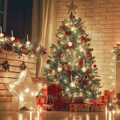 Miniatura 7 de Juego de Luces de Burbujas Doradas de Navidad, Tira de Luces Navideñas Vintage de 11 Pies con 8 Luces de Burbujas Doradas (1 de Repuesto), Base