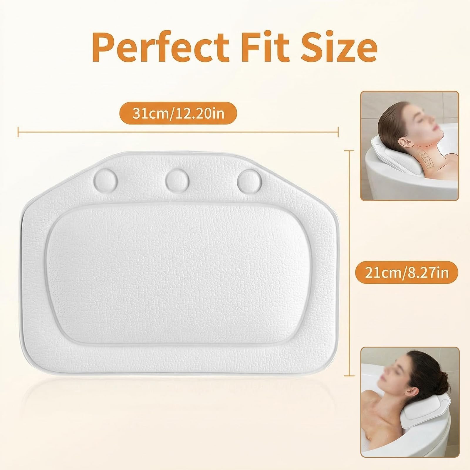 Cojín para Bañera de SPA, Almohada Ergonómica con Ventosas, Acolchado de Espuma Suave para Cabeza y Cuello, Reposacabezas de Baño de Lujo para Relajación Total (Blanco)