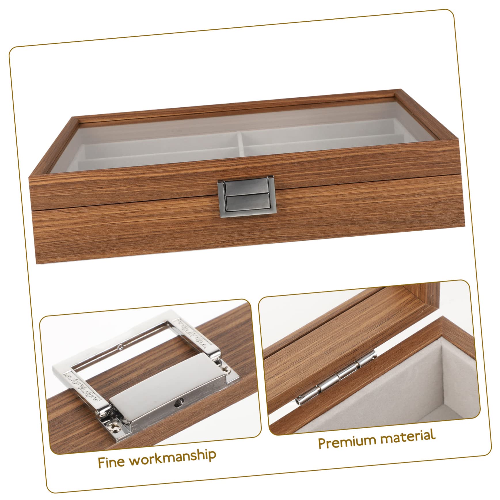 Zerodeko Organizer Porta Occhiali in Legno con 8 Scomparti e Interno in Velluto, Scatola Portaocchiali da Viaggio con Finestra Trasparente, Custodia Porta Occhiali da Sole Portatile