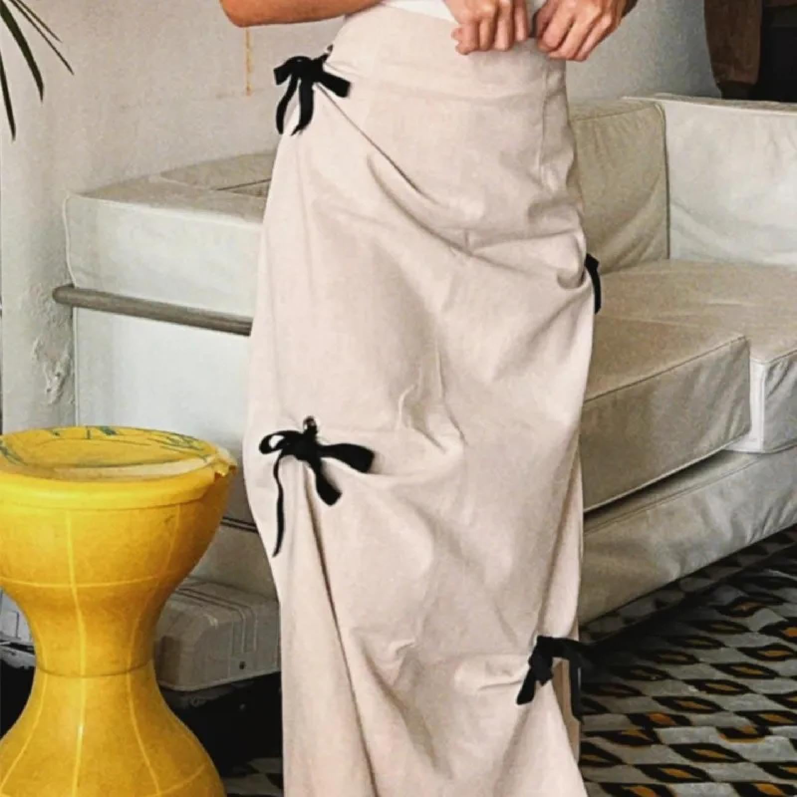 Falda Mujer Larga Cintura Alta Elástica Plisada Skirt Faldas Largas con Lazo, Informales, De Cintura Alta Y con Cremallera En La Espalda