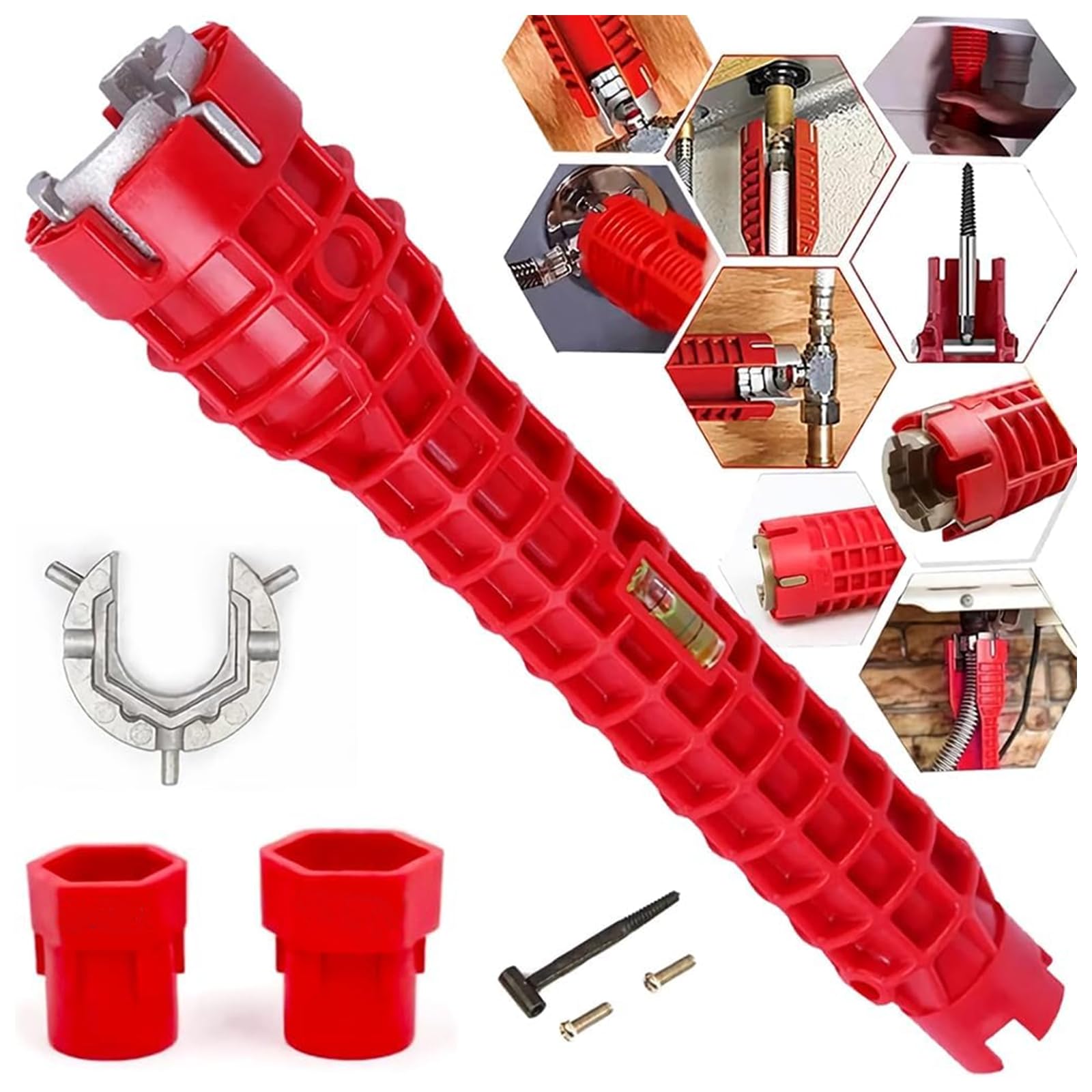 Ninoclar Red 8 In 1Multifunctional Kitchen Faucet Sink Basin Wrench, Kitchen Drain Tub Removal Nut Plumbing Plumber, For Tight Spaces Installation And Repairs Tools