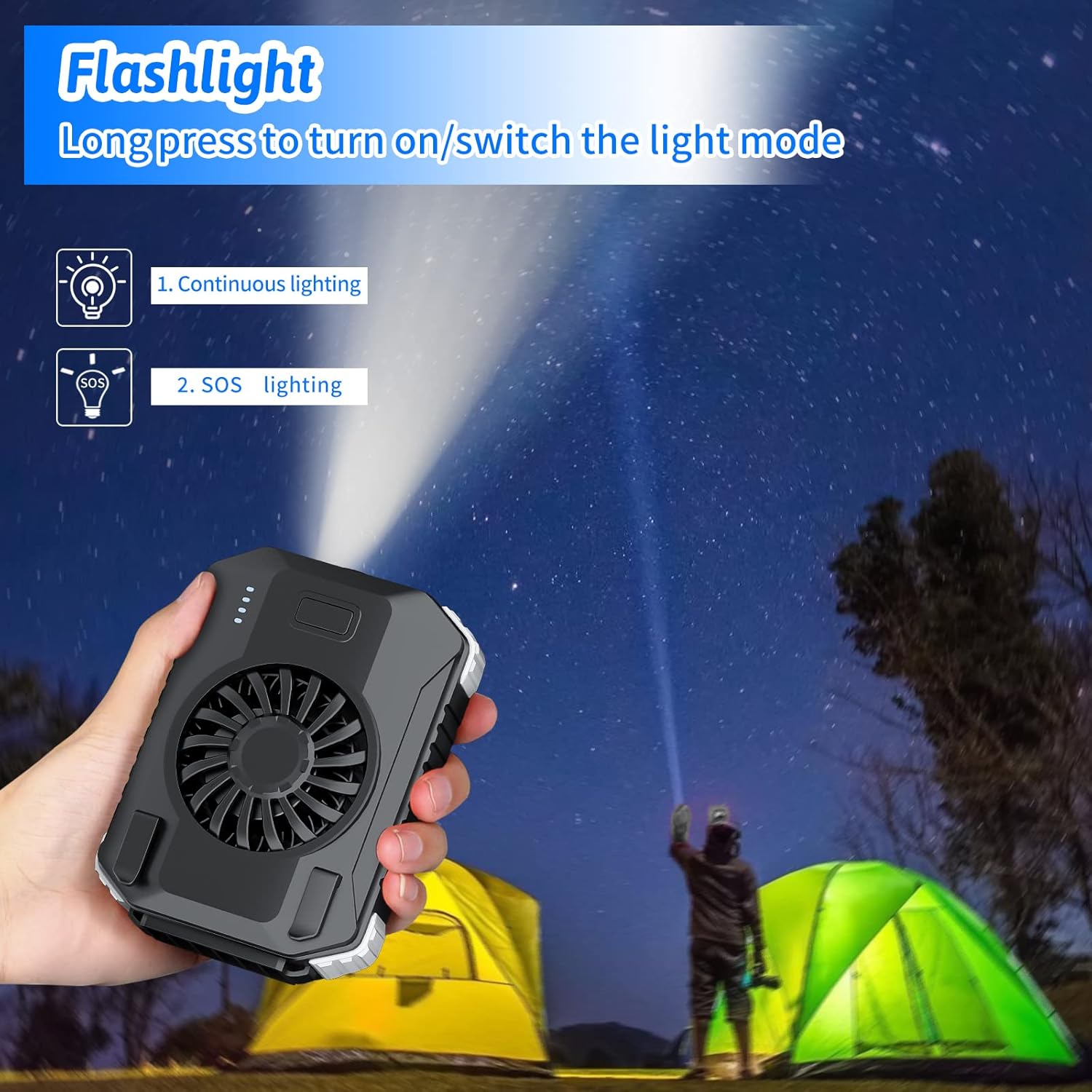 10000mAh Portable Waist Fan with Charger & Flashlight - 3-Speed Strong Airflow, Shirt Fan Clip-On Belt for Outdoor Work, Construction, Hiking, Cooling (Black)