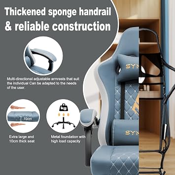 Symino Gaming Chair with Footrest, Computer Ergonomic Video Game Chair, Adjustable Swivel Task Chair with Lumbar Support, PC Chairs, Office Chair PU Leather, Blue