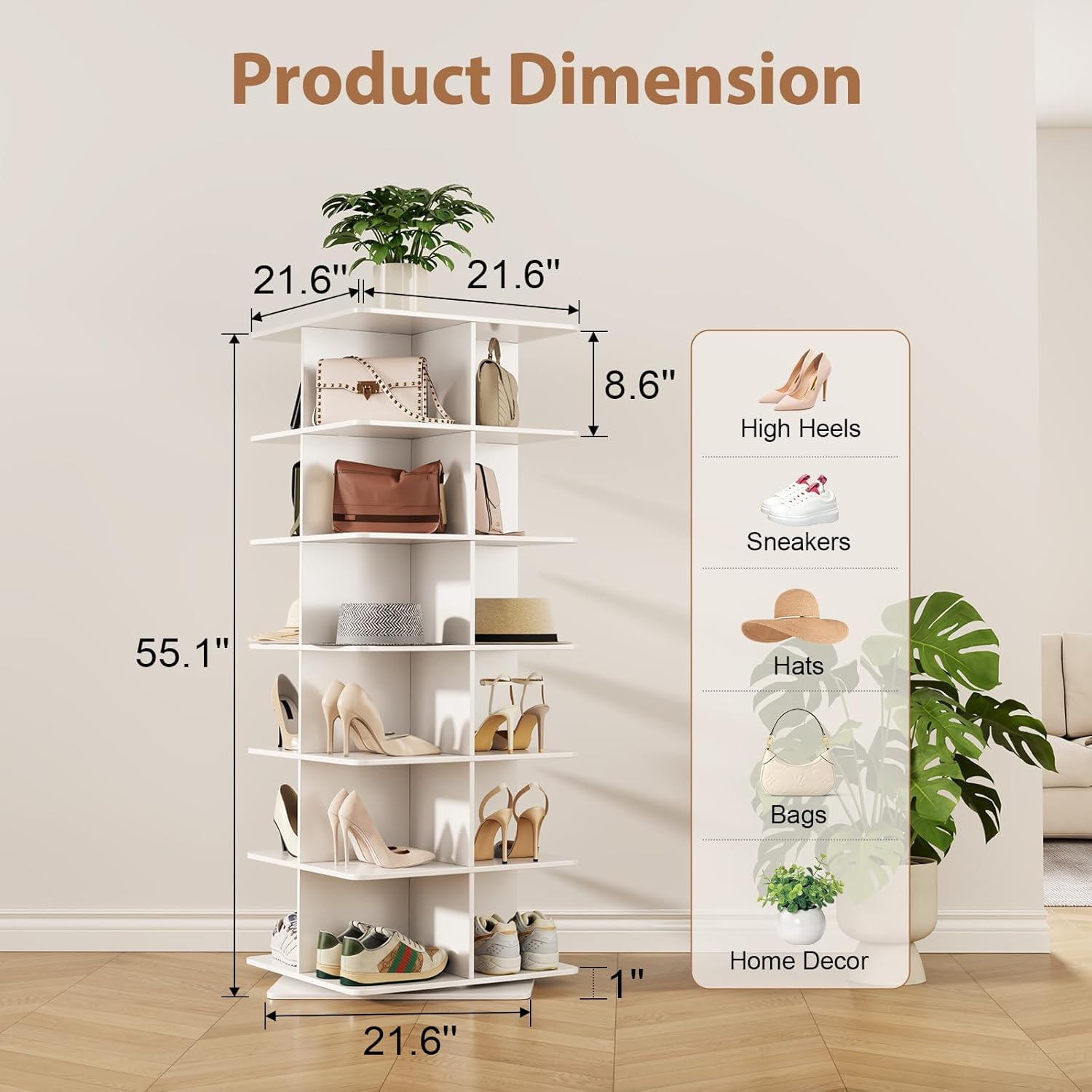 Rotating Shoe Rack Tower, PVC Material Structure, 6-Tier 360° Swivel Shoe Storage Organizer, Space-Saving Spinning Shoe Shelf for Entryway, Closet, Bedroom Nook