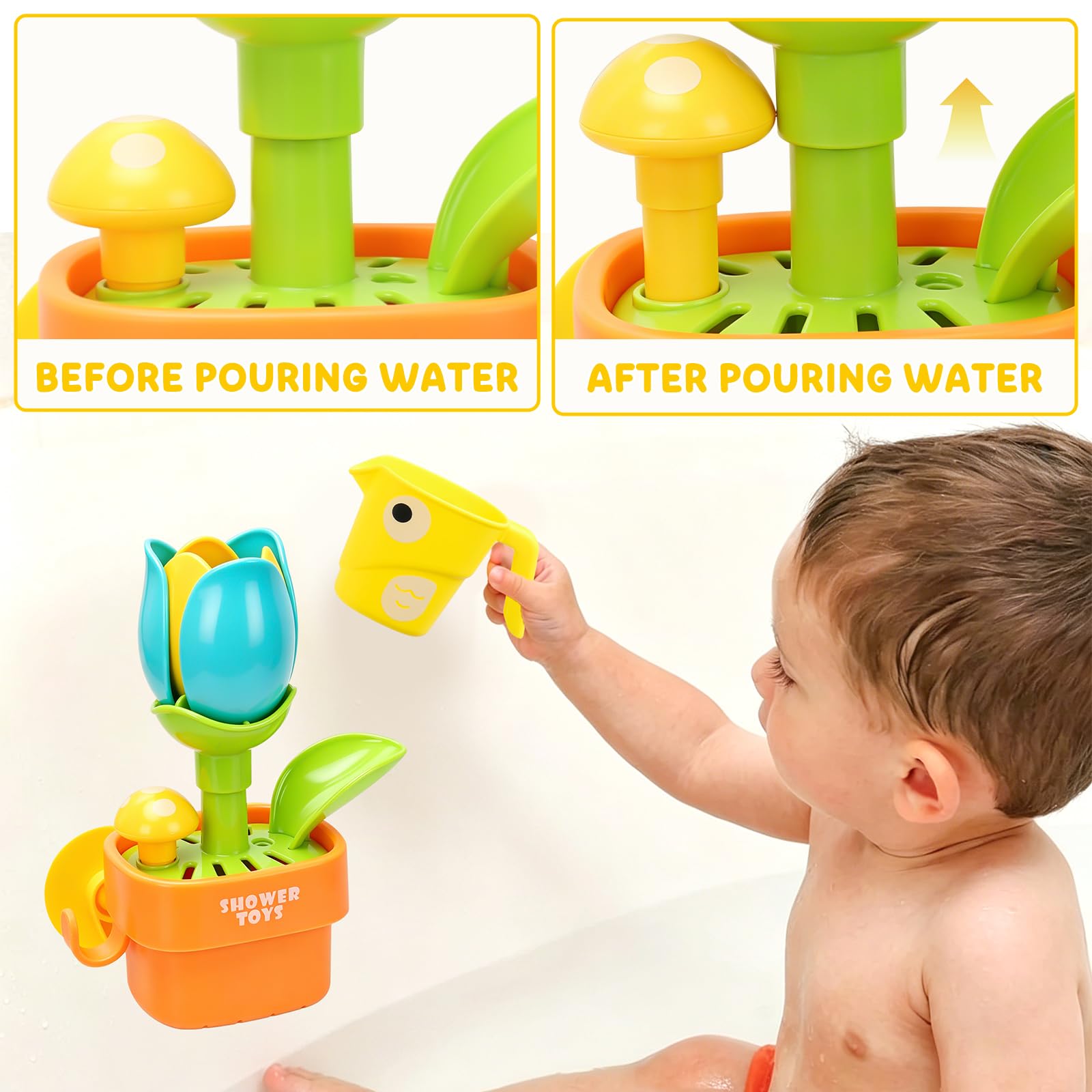 Bath Toys for Kids Baby Waterwheel Bathtub Toy , Toddler Interactive Bath Toys with Strong Suction Cup, Attach to Any Tub or Shower Fun for Bath Time - Great for Boys, Girls (Watering Mushrooms) — view 4