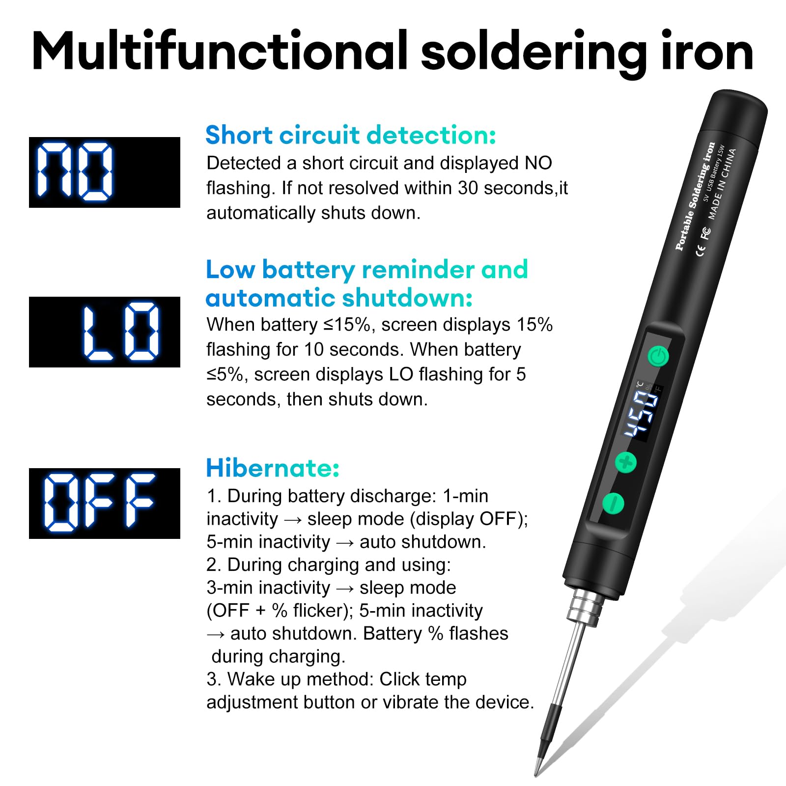 diymore Kit de soldador inalámbrico USB-C con pantalla LCD, temperatura ajustable de 180 ℃ a 450 ℃, bolígrafo de soldadura portátil recargable para reparación de electrónica, proyectos de bricolaje